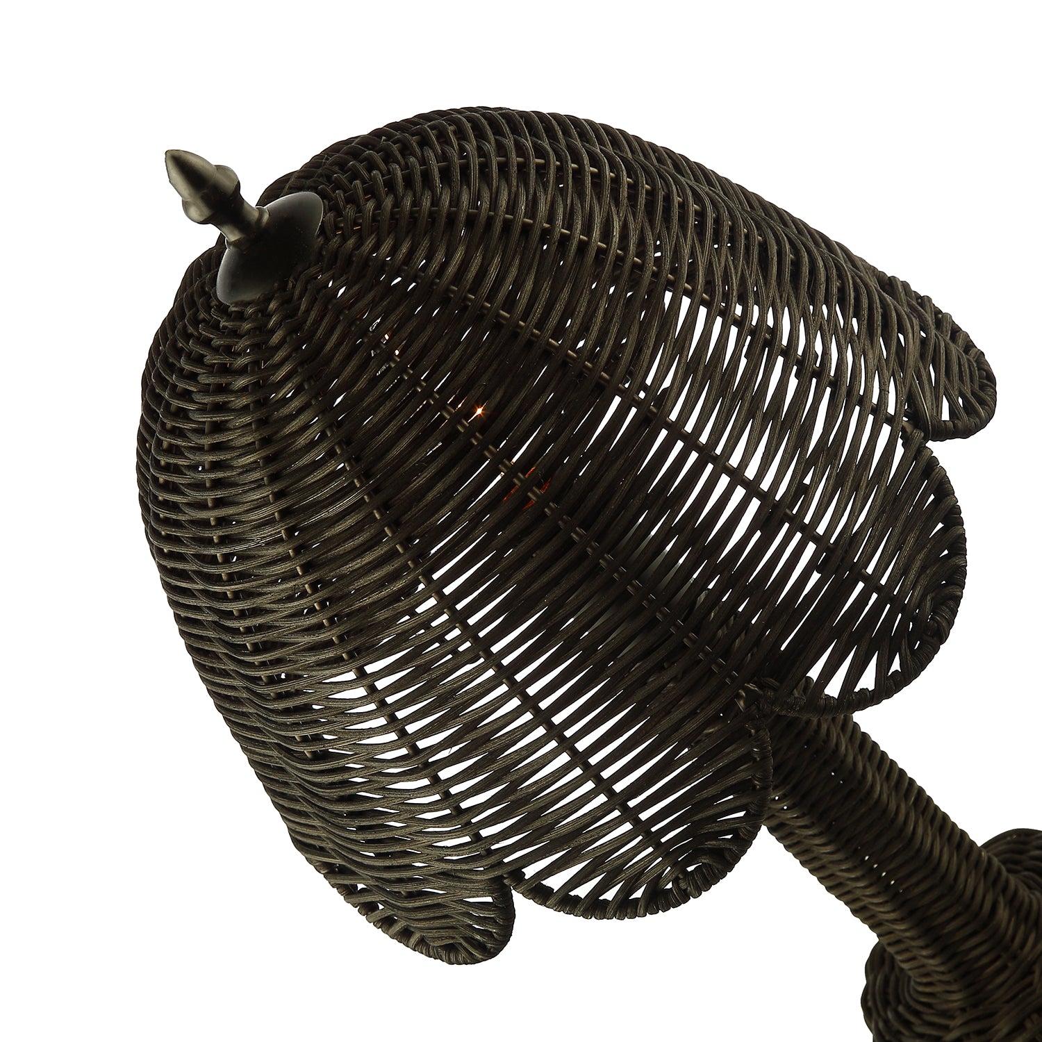 Washed Black Woven Rattan Table Lamp with Scallop Shade and Switch Image 5