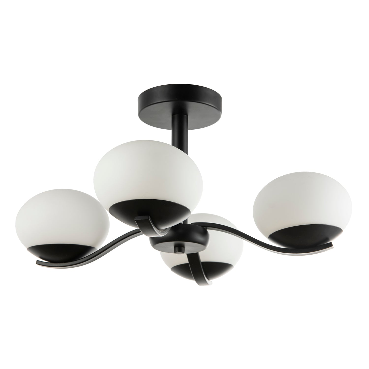 Modern Matte Black Ceiling Light with Four Opal Oval Glass Shades Image 2