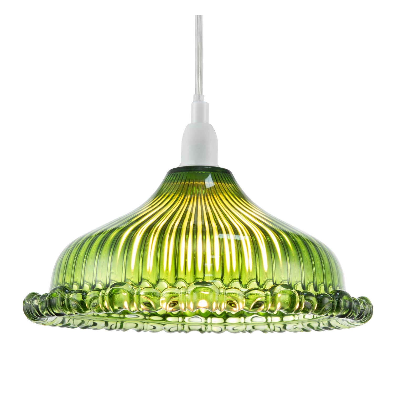 Modern Green Line Ribbed Glass Pendant Light Shade with Moulded Edge Image 2