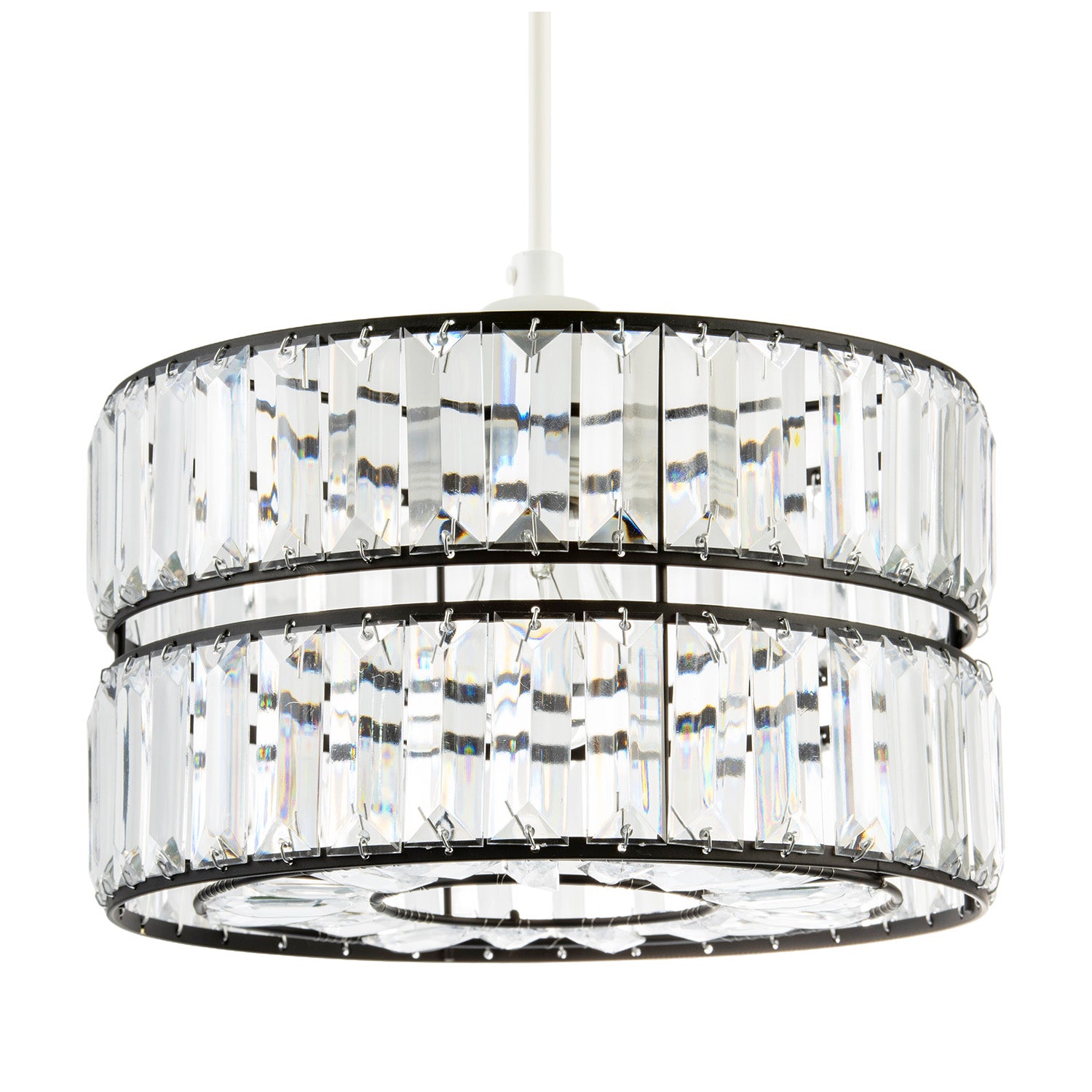 Chic Double Tier Black Pendant Light Shade with Rows of Acrylic Prisms Image 1