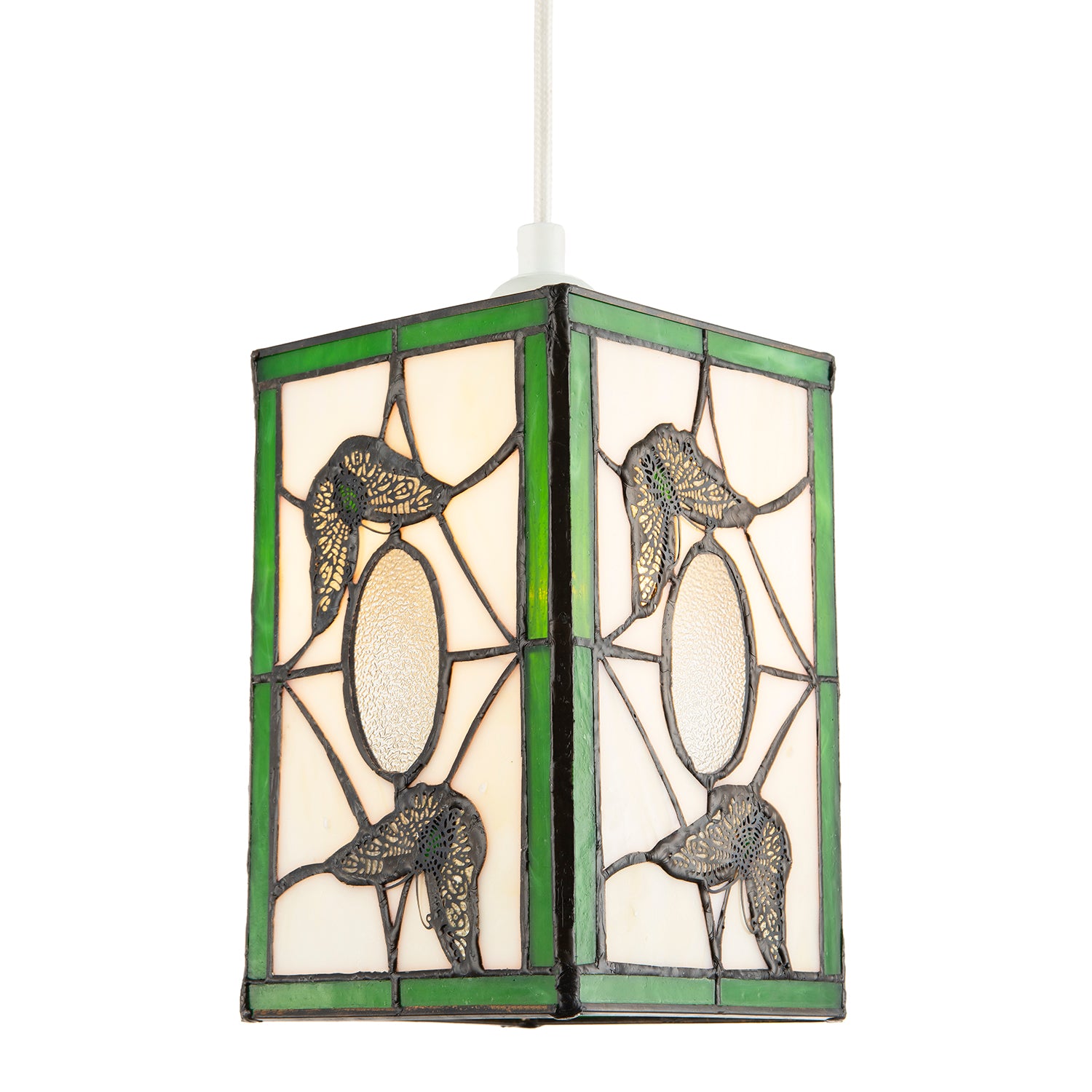 Traditional Lantern Tiffany Pendant Lighting Shade with Butterflies Image 2