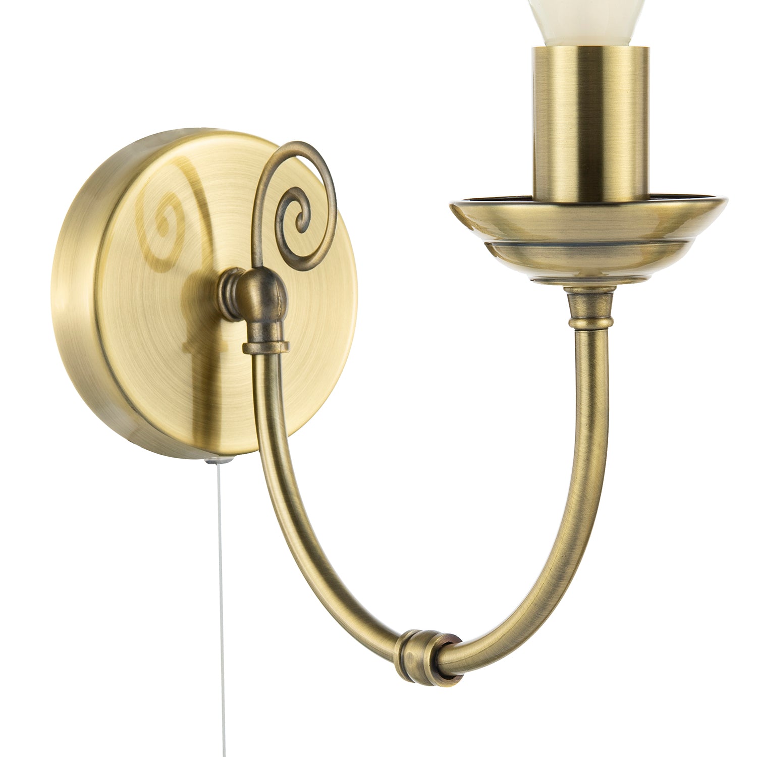 Traditional Classic Antique Brass Wall Light with Spiral Finial and Looping Arm Image 3
