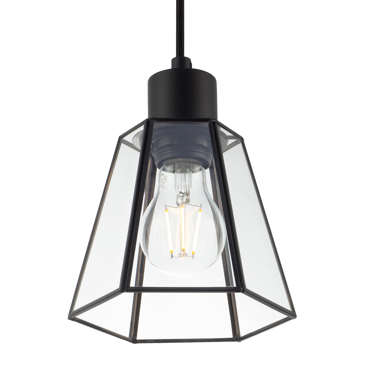 Industrial Lantern Pendant Lamp Shade in Matte Black with Clear Glass Image 4