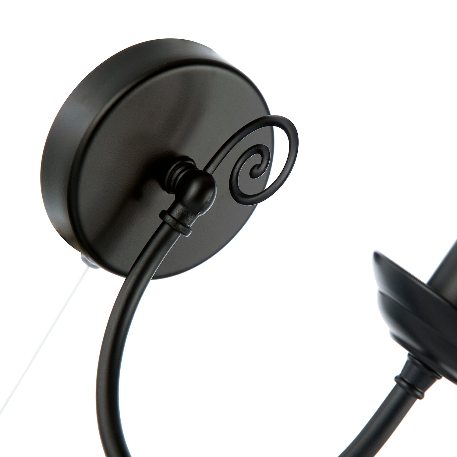 Traditional Classic Matte Black Wall Light with Spiral Finial and Looping Arm Image 4