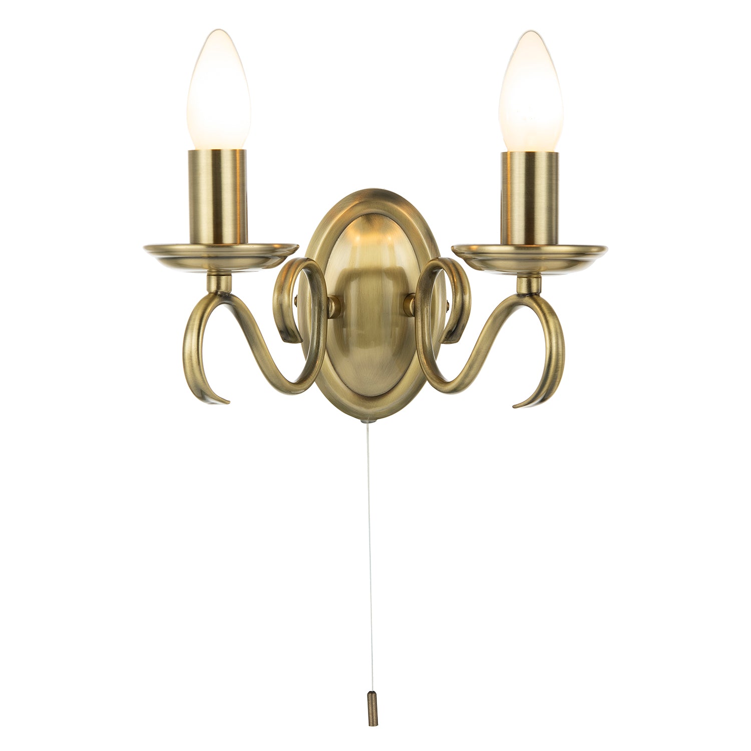 Traditional Wall Light Fitting with Pull Switch and Scroll Arms and Sconces Image 2