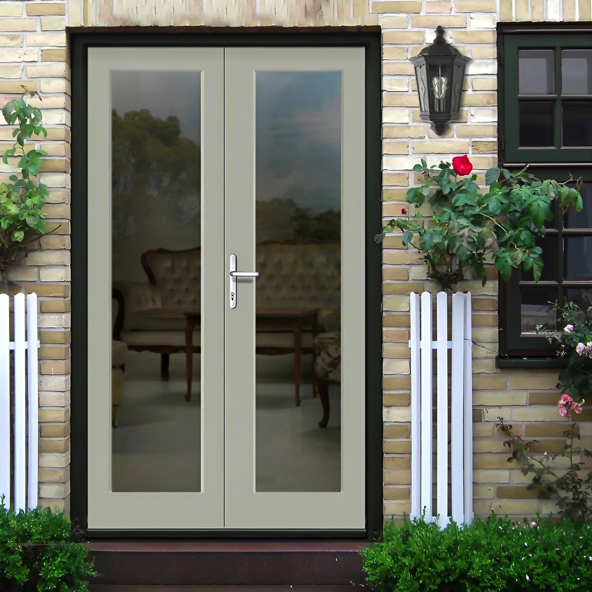 Traditional Black Half Lantern Outdoor Wall Lamp with Cathedral Textured Glass Image 7