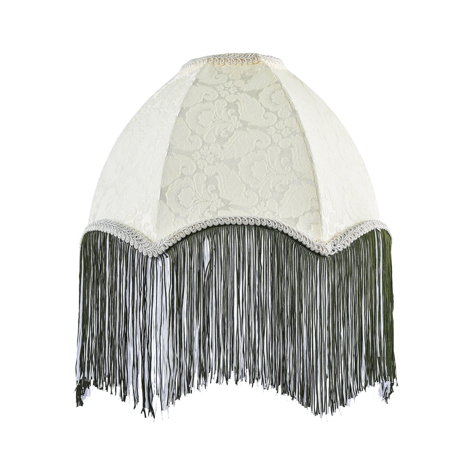 Cream Floral Victorian Velvet Shade with Dark Green and White Tassels Image 1