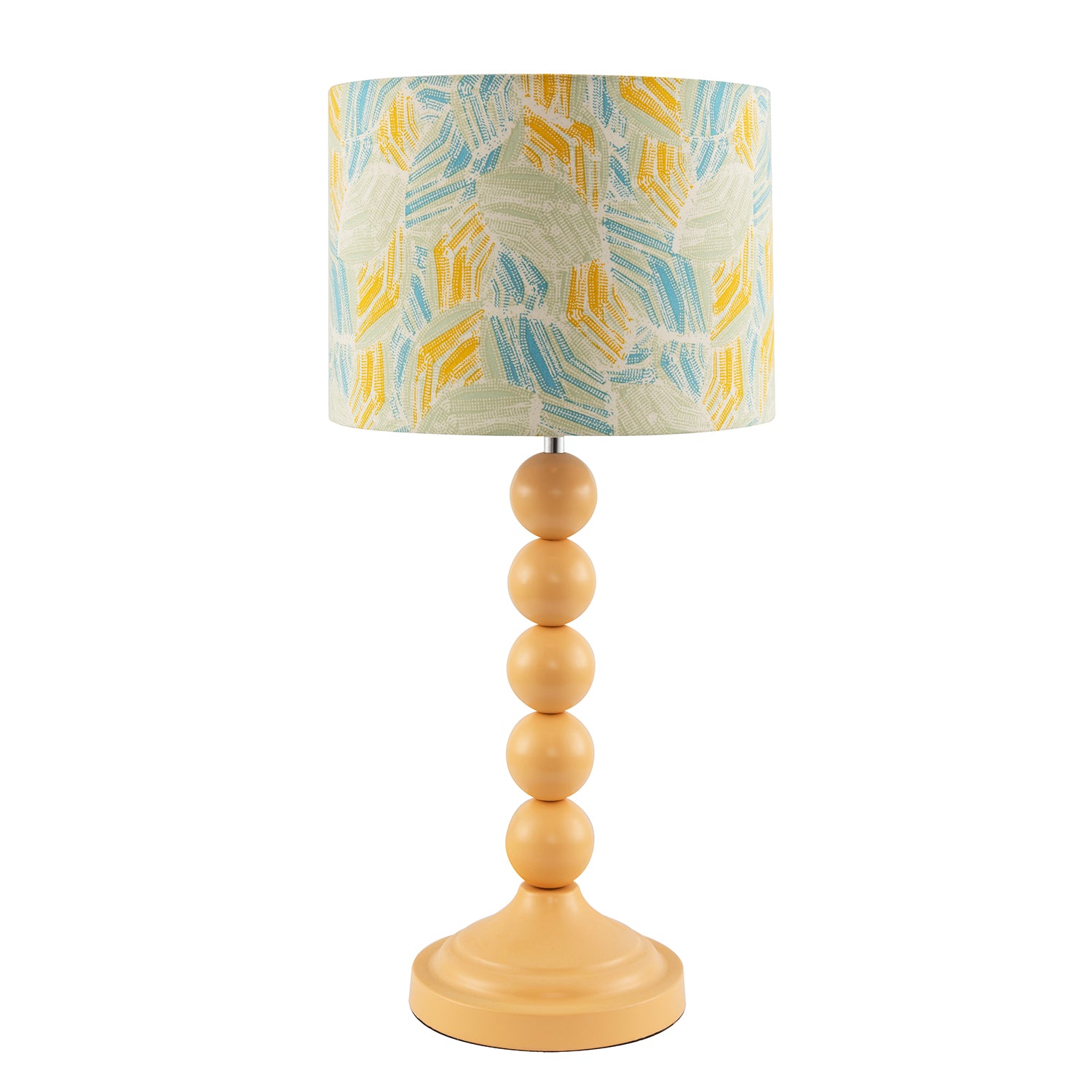 Chic Yellow Table Lamp with Graphic Style Multi Colour Fabric Shade Image 1