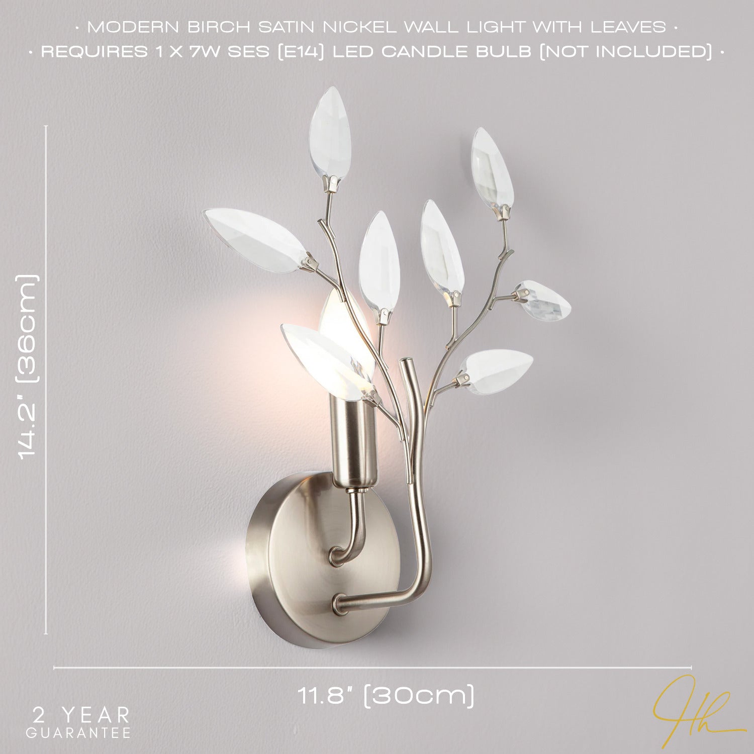 Modern Birch Satin Nickel Plated Wall Light Fixture with Clear Acrylic Leaves Image 6