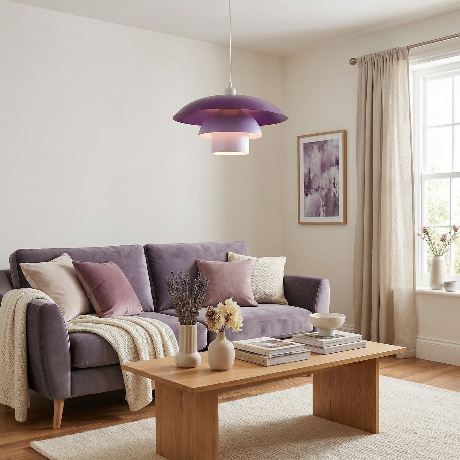 Modern Designer Purple and Lilac Lavender Metal Pendant Lighting Shade Image 6
