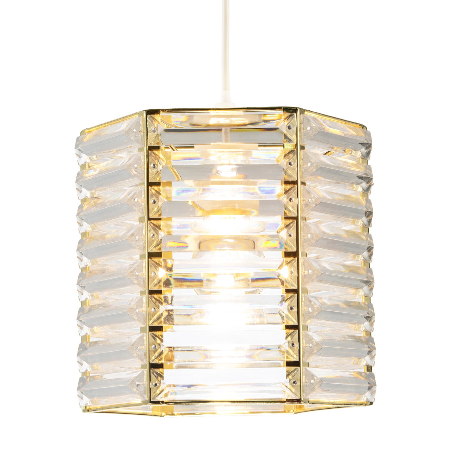 Modern Hexagonal Polished Gold Pendant Shade with Clear Acrylic Rods Image 2