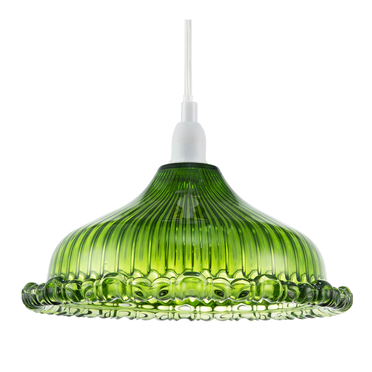 Modern Green Line Ribbed Glass Pendant Light Shade with Moulded Edge Image 1