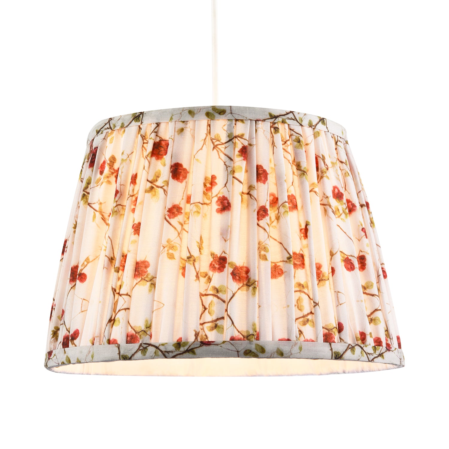 Traditional Red and Green Floral Cotton Fabric Pleated Lamp Shade Image 2