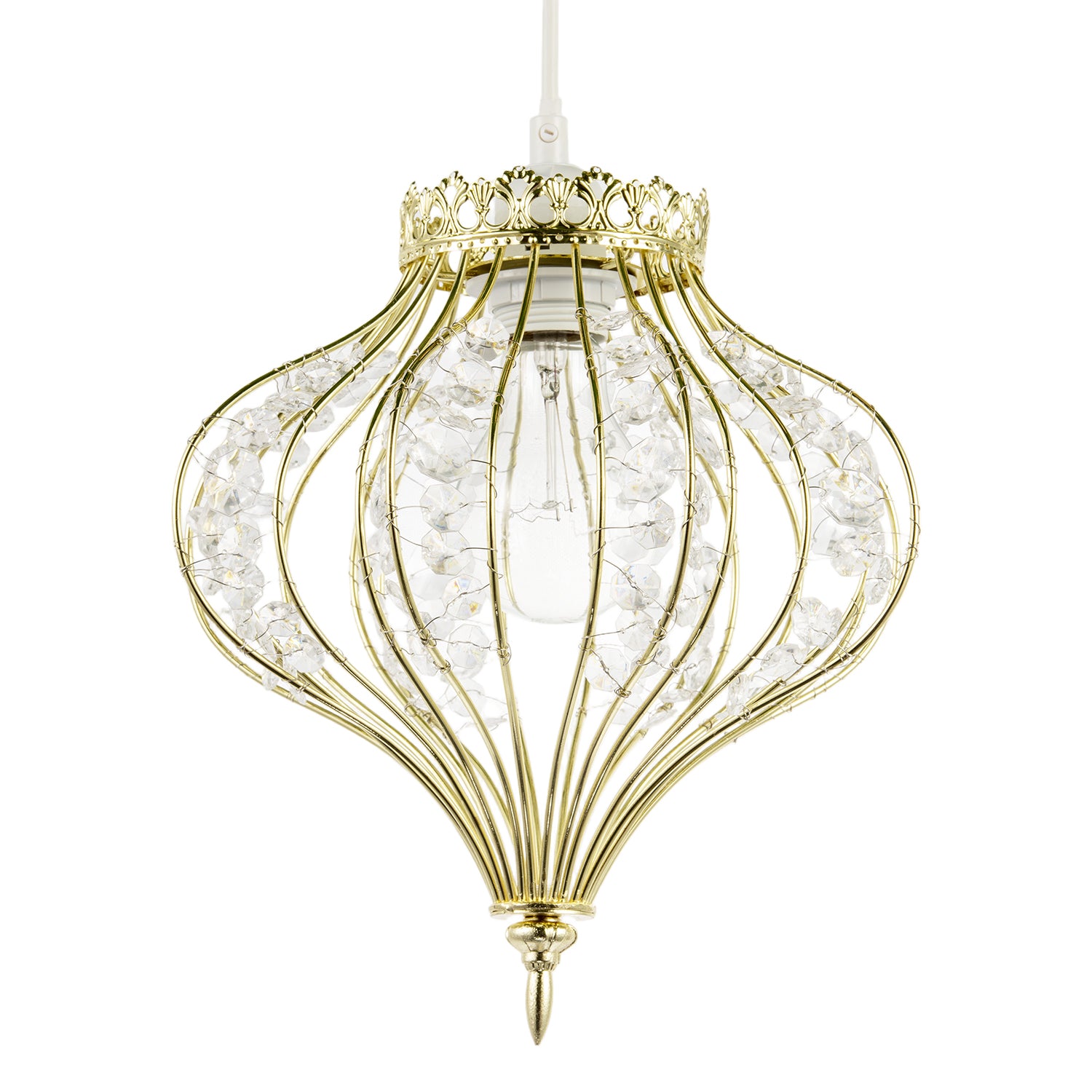 Unique Teardrop Shiny Gold Pendant Lamp Shade with Clear Acrylic Beads Image 1