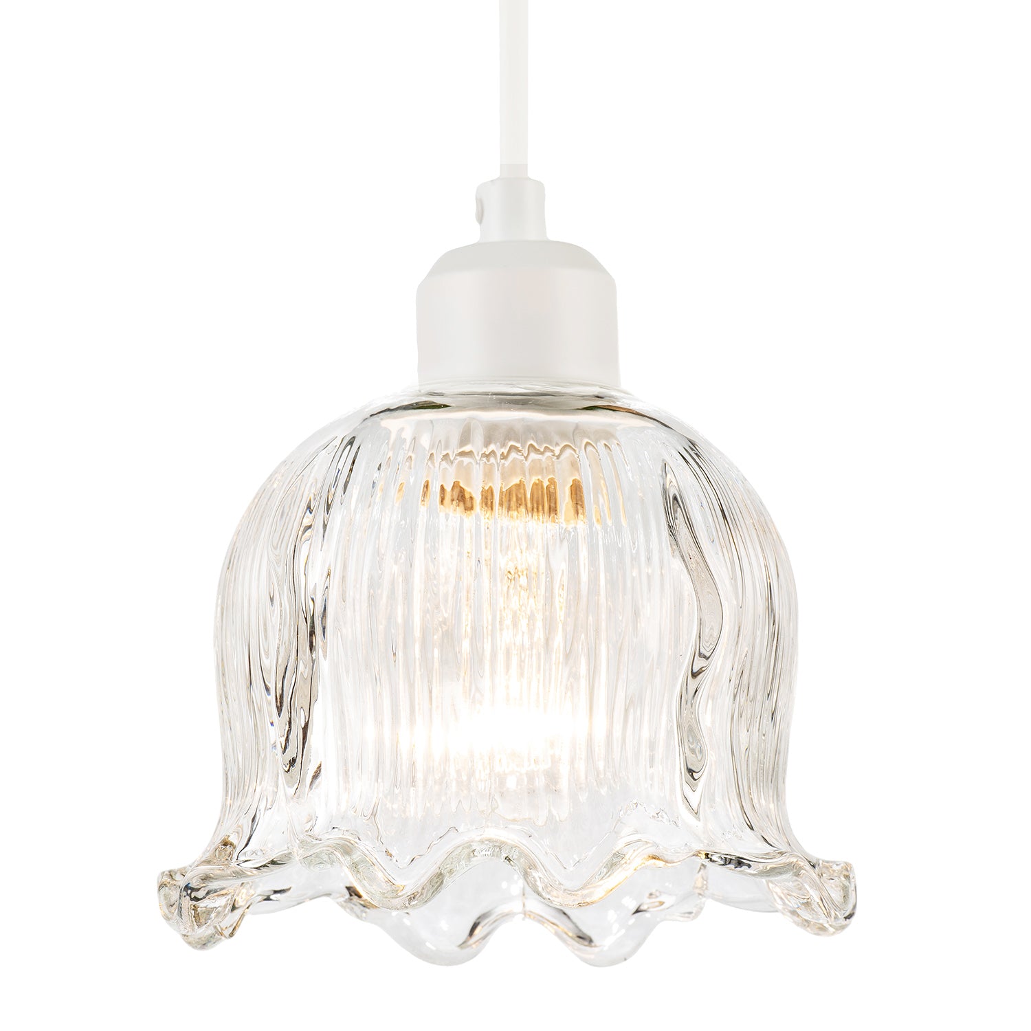 Transparent Ribbed Glass Pendant Lighting Shade in Compact Bell Shape Image 2
