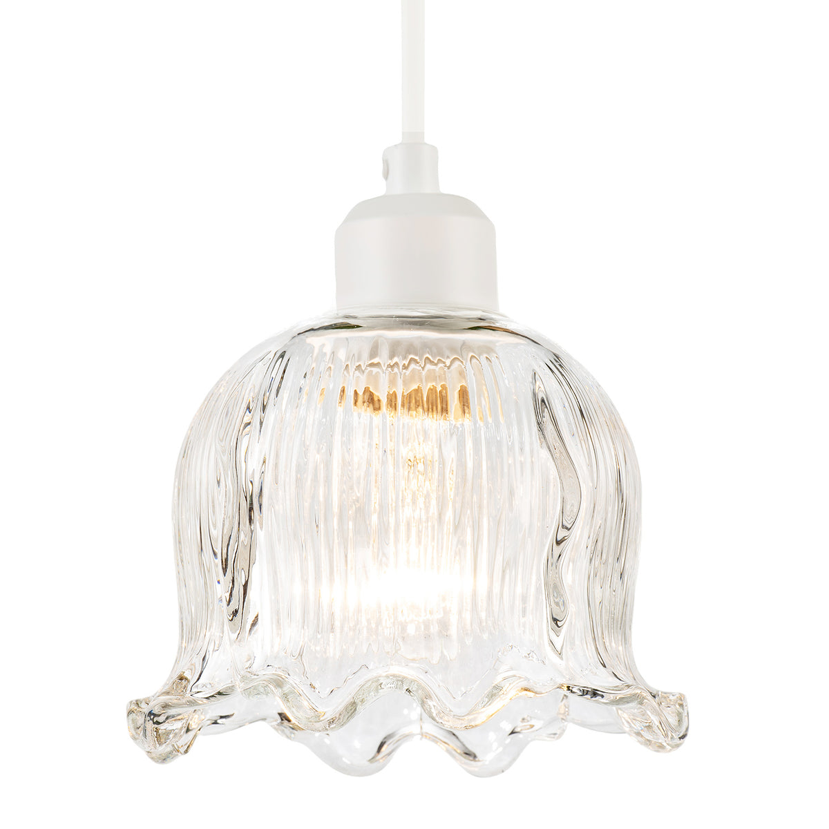 Transparent Ribbed Glass Pendant Lighting Shade in Compact Bell Shape Image 2