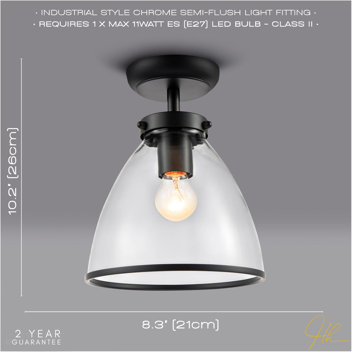 Industrial Style Matte Black Ceiling Lamp Fitting with Transparent Glass Shade Image 5