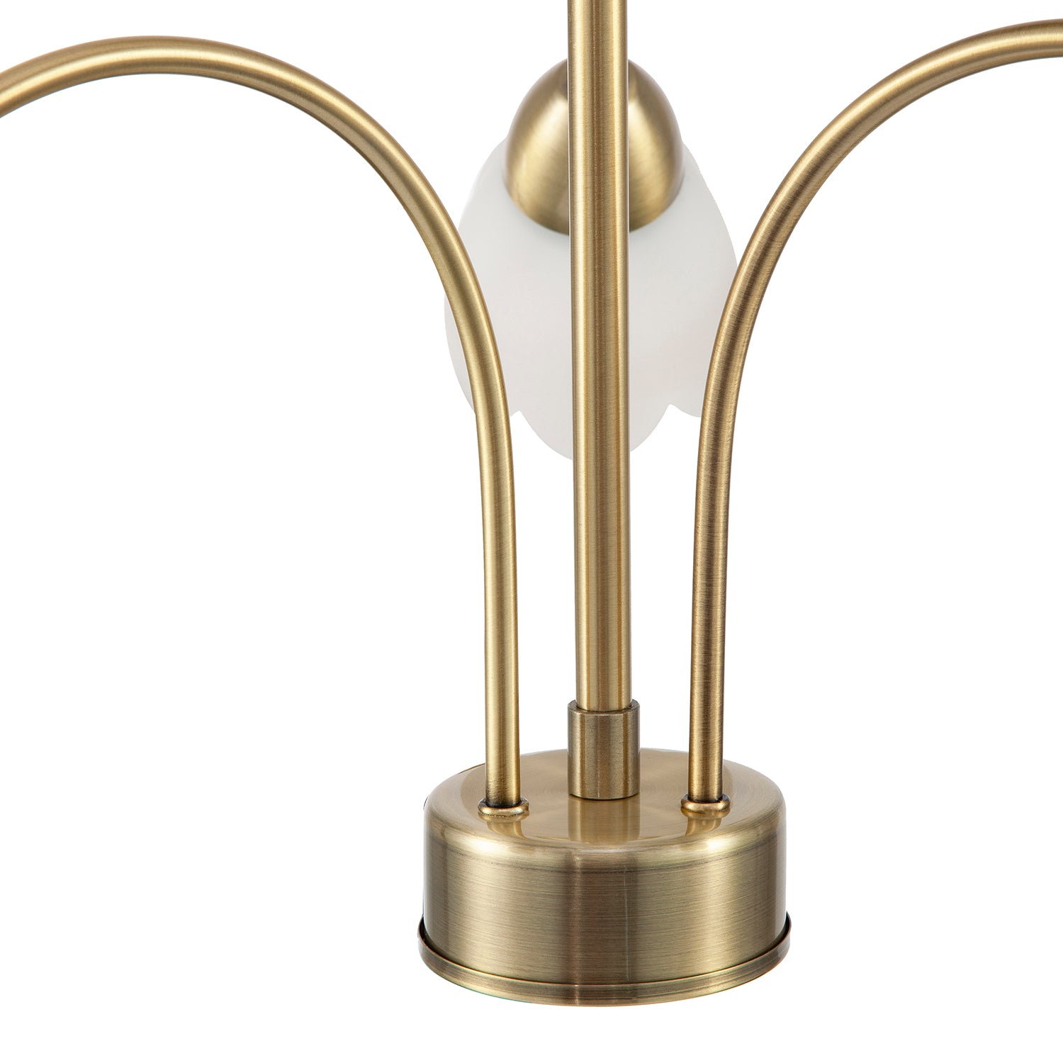 Contemporary Ceiling Lamp Fitting in Antique Brass with Opal Petal Glass Shades Image 5