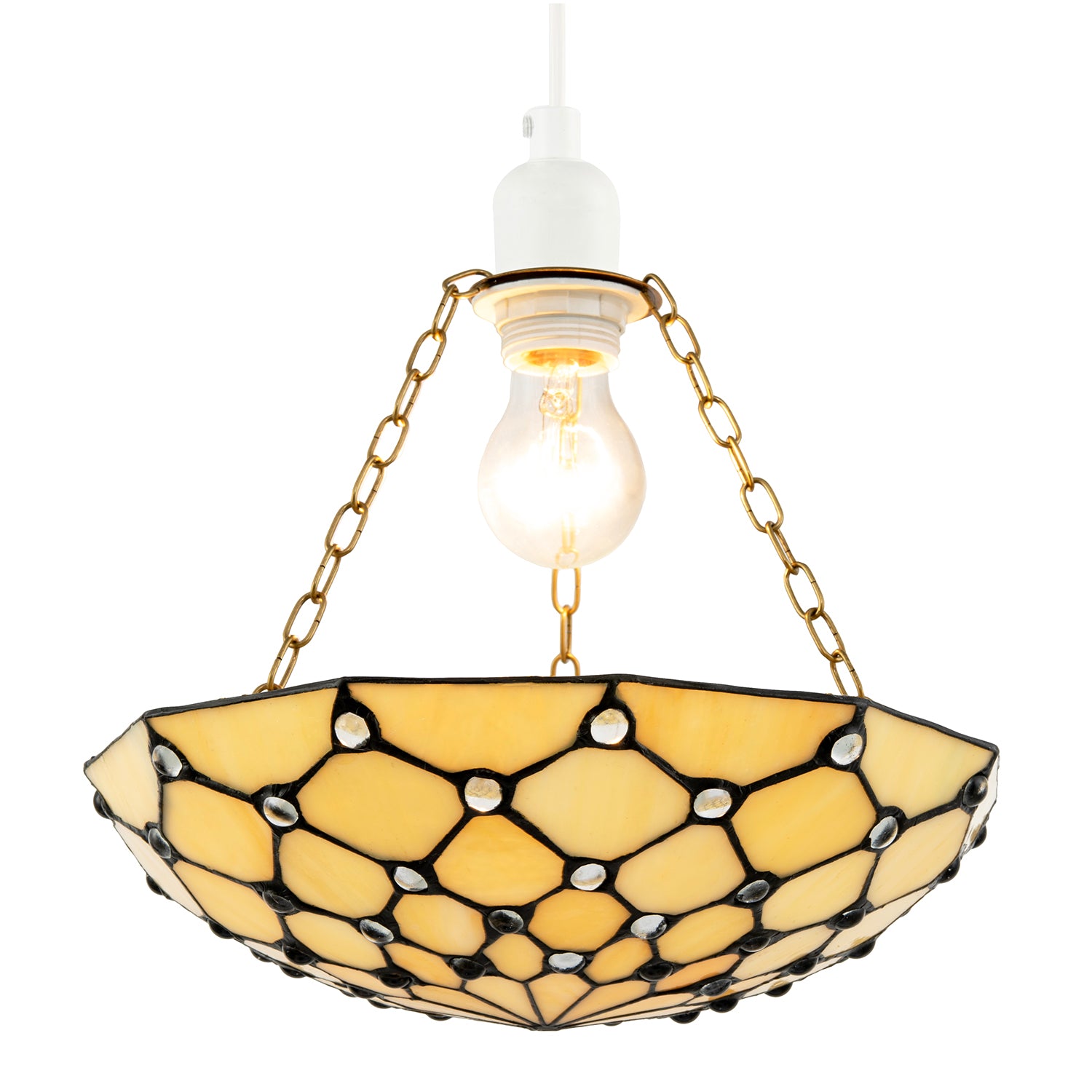 Amber Toned and Clear Beaded Tiffany Glass Easy Fit Bowl Pendant Shade Image 2