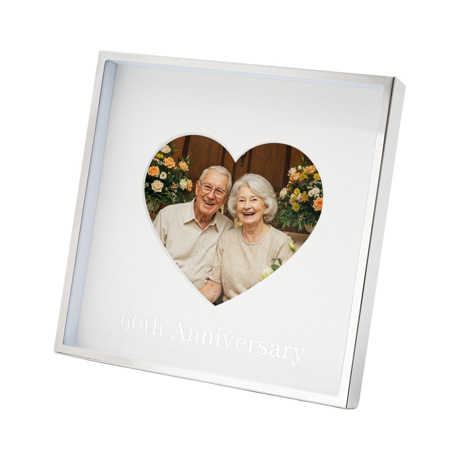 60th Anniversary Heart Frame for 4x4 Picture in Nickel Plated with Silver Foil Image 2