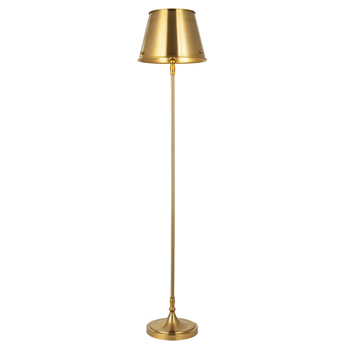 Traditional and Timeless Aged Brass Floor Lamp with Unique Metal Shade Image 2