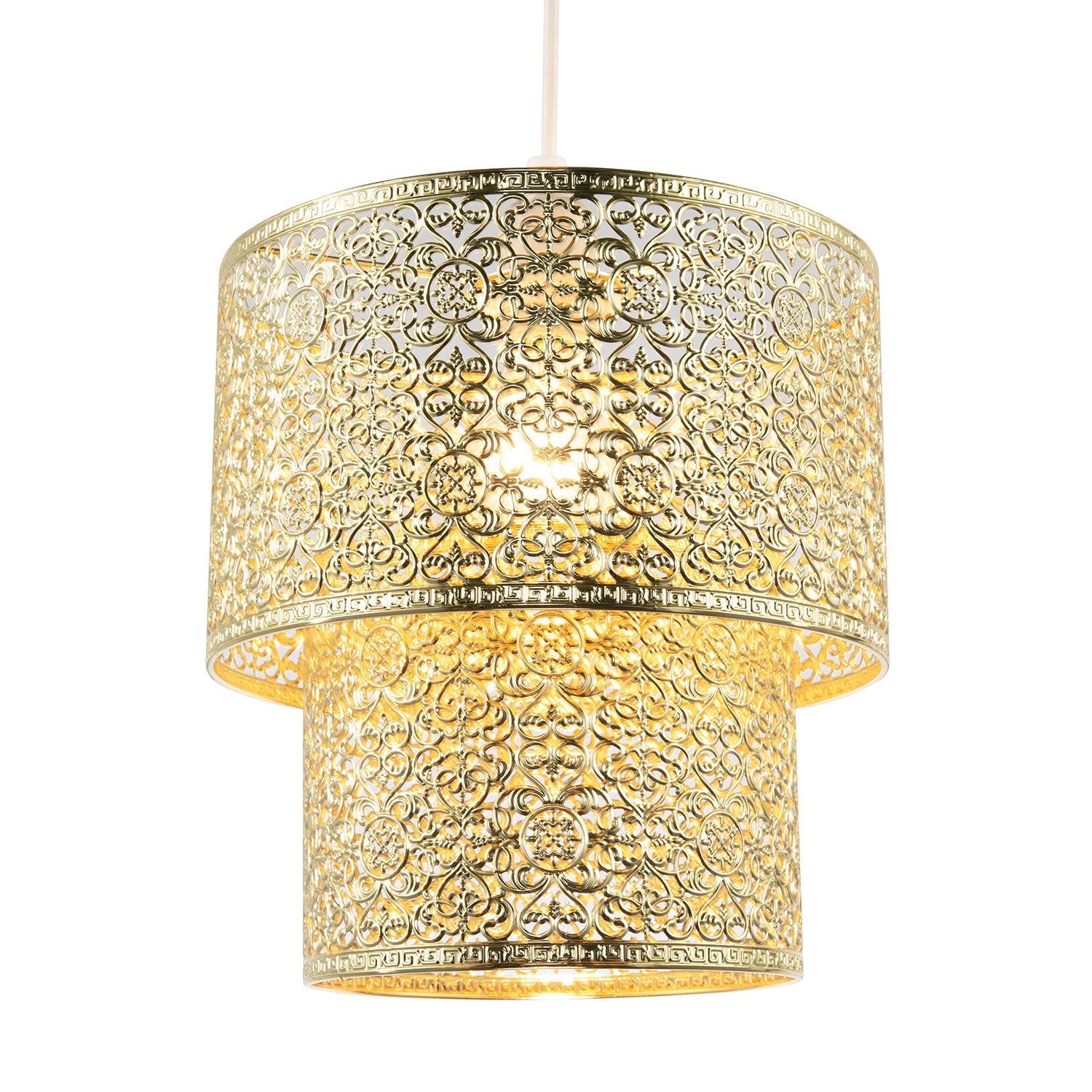 Moroccan Double Drum Tier East Fit Pendant Shade in Polished Gold Image 2