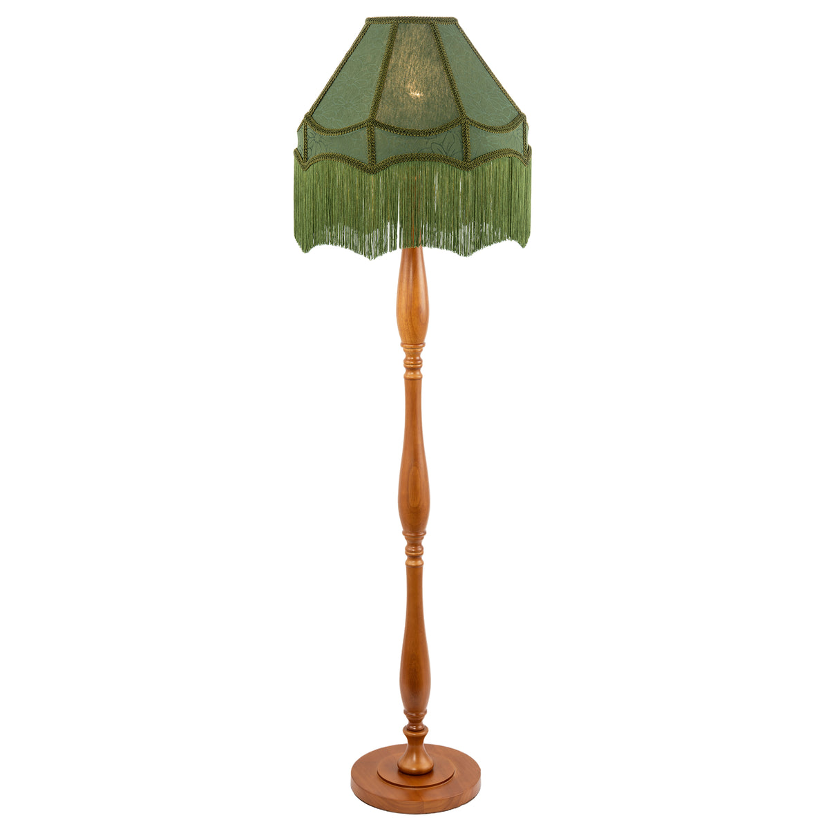Classic Oak Wooden Floor Lamp with Green Velvet Victorian Style Shade Image 2