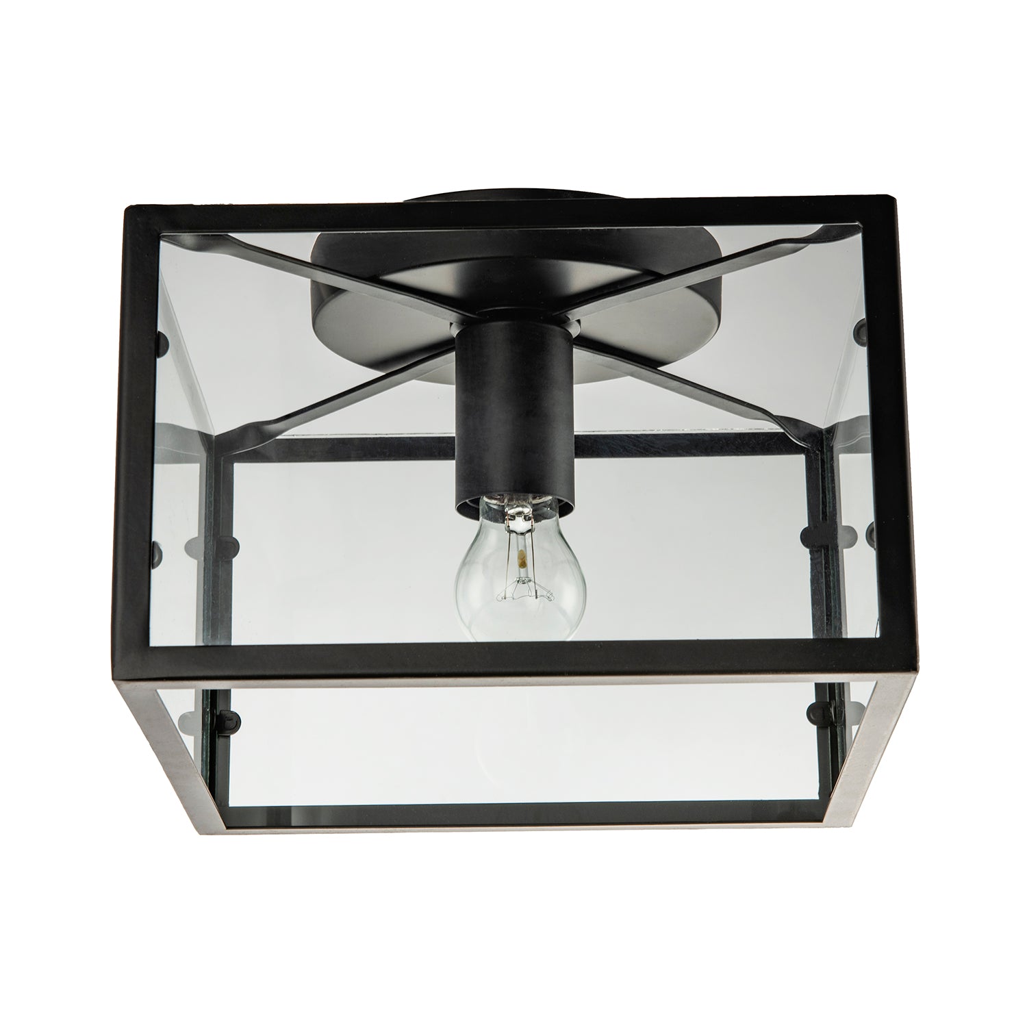 Industrial Square Box Matte Black Ceiling Light with Clear Glass Sides Image 2