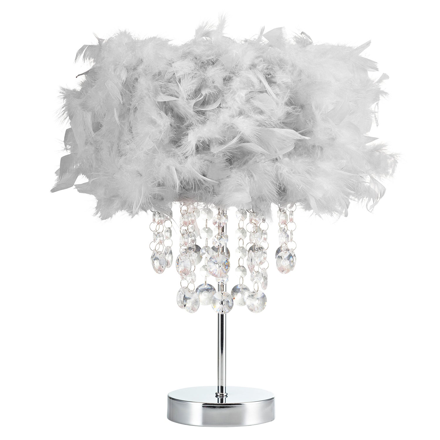 Chandelier Style Soft Grey Feather Table Lamp with Waterfall Drops Image 2