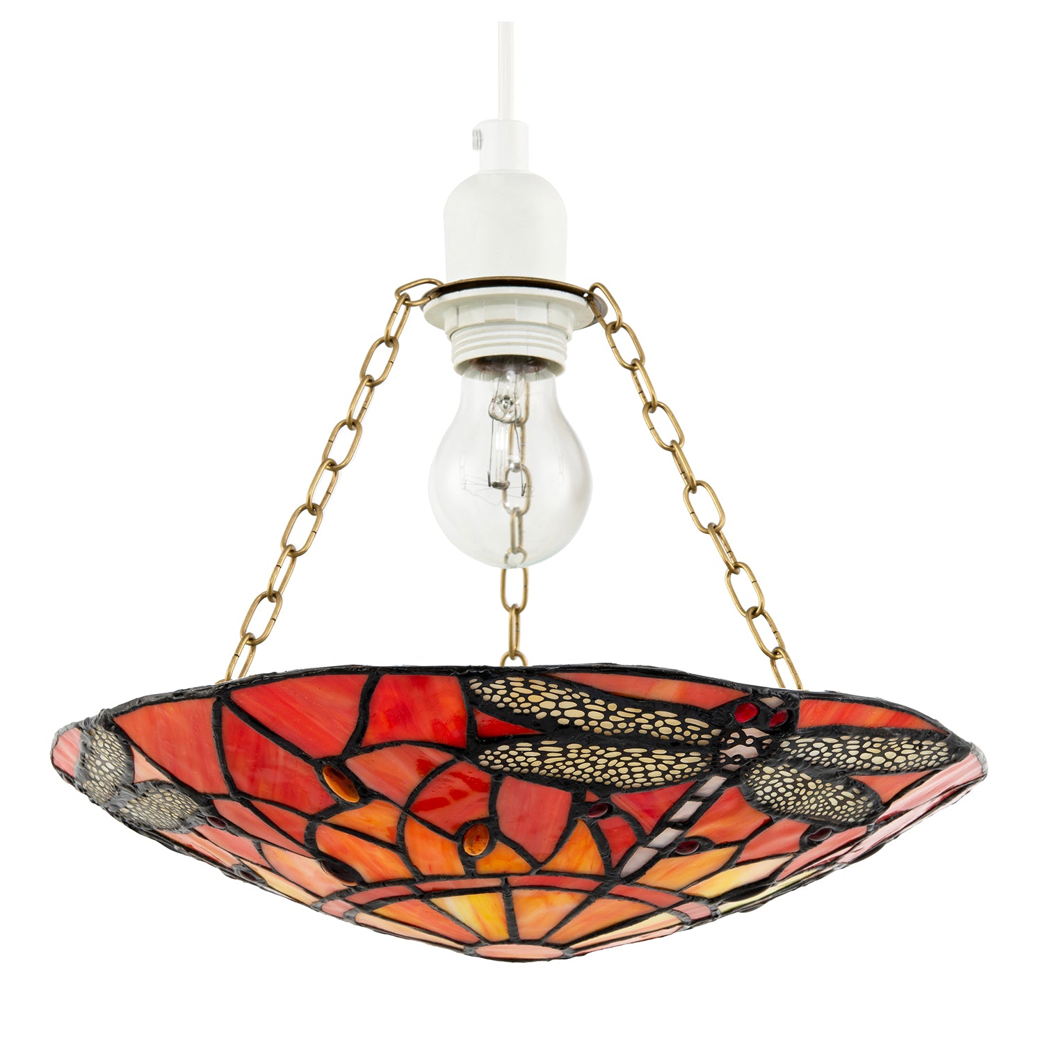 Vivid Orange and Amber Dragonfly Tiffany Glass Easy Fit Pendant Shade Image 1