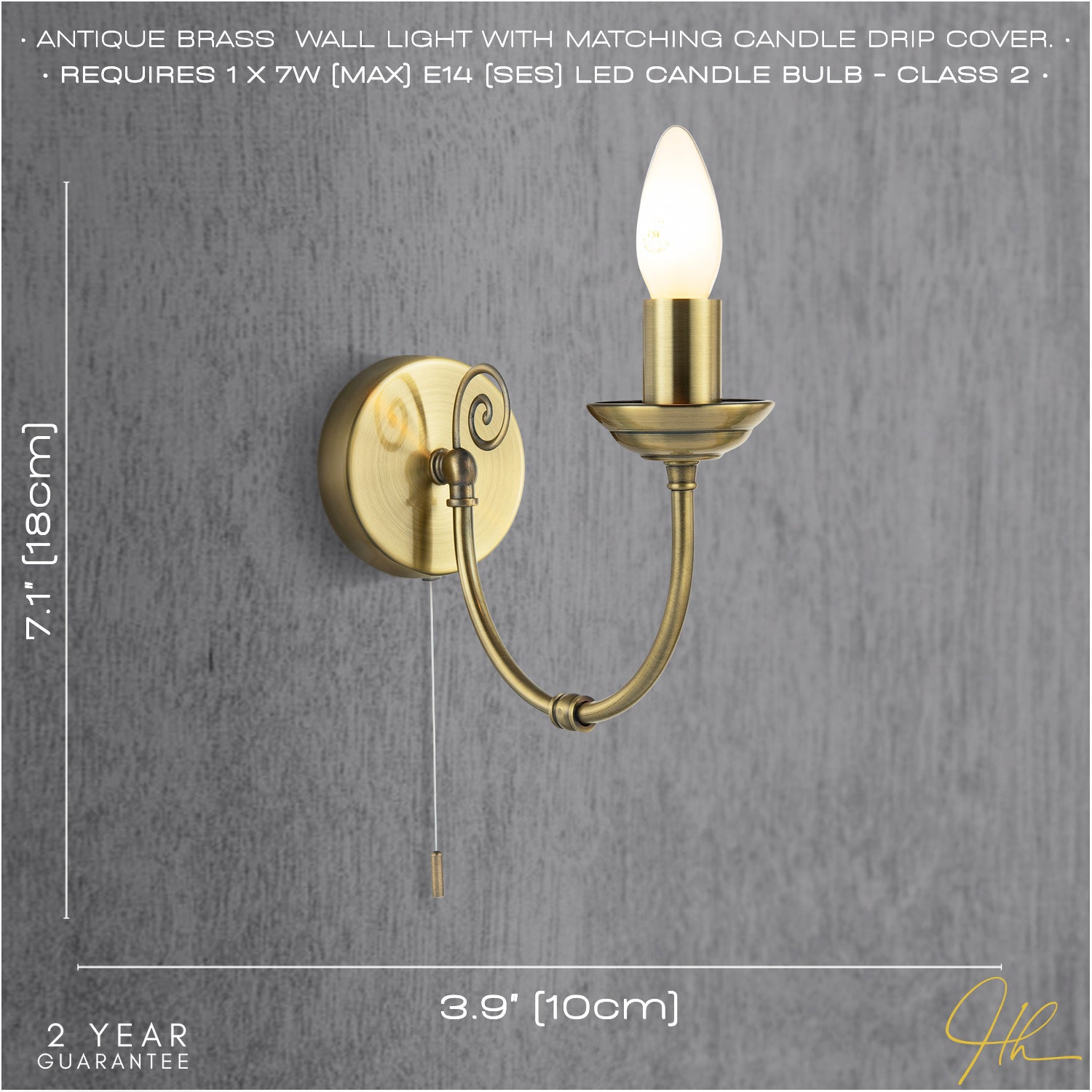 Traditional Classic Antique Brass Wall Light with Spiral Finial and Looping Arm Image 6