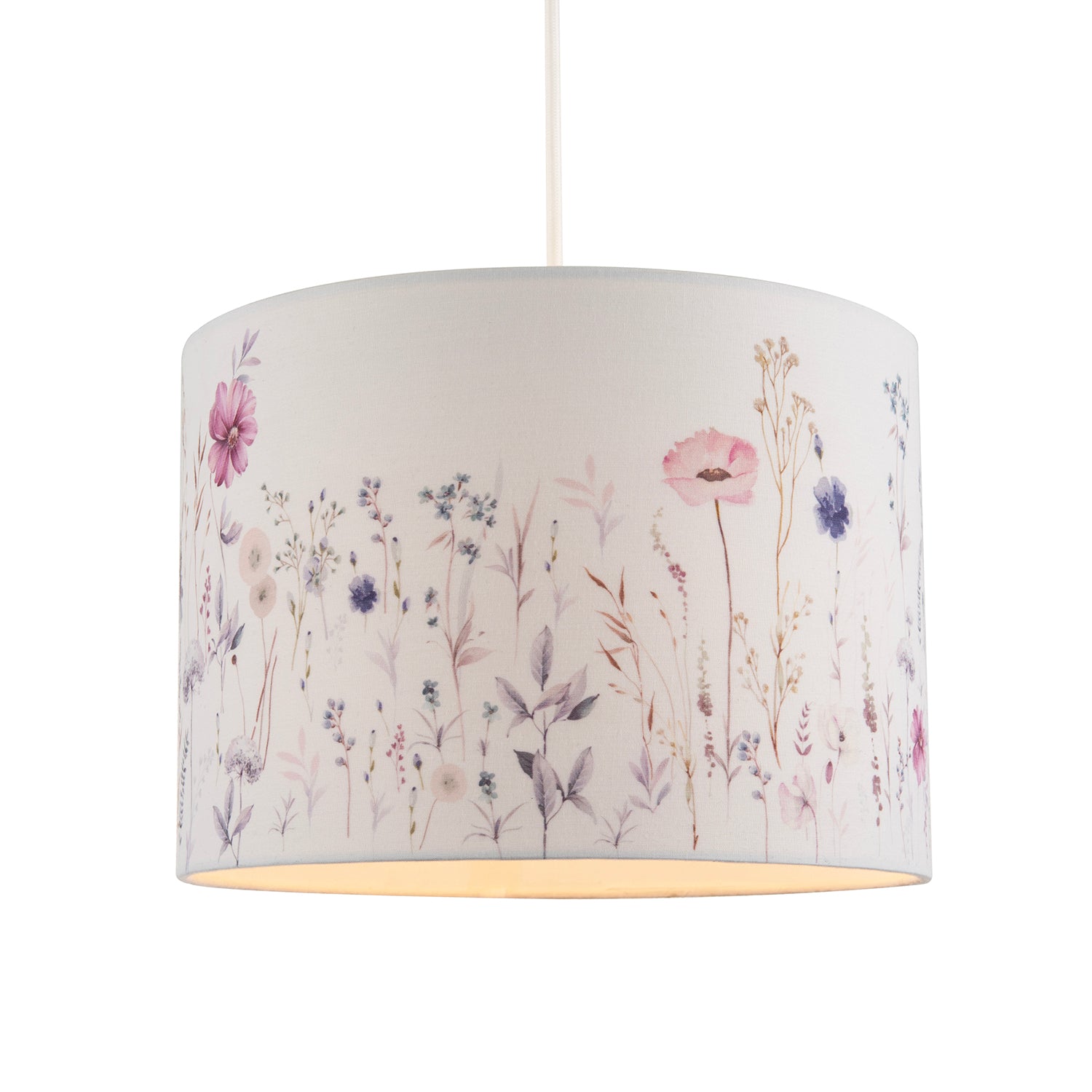 Pink and Lilac Floral Round Lamp Shade with White Cotton Inner Lining Image 2