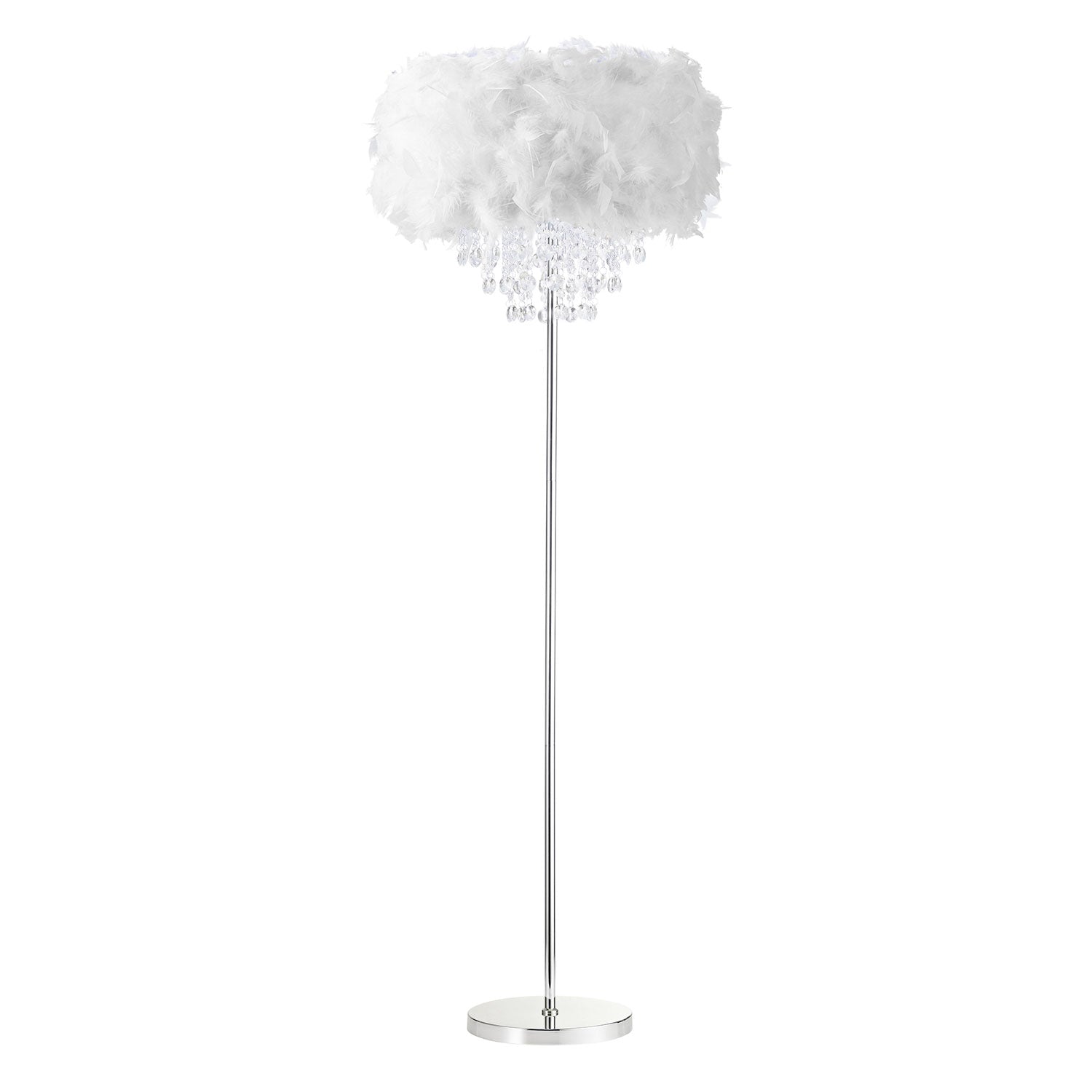 Modern Chandelier Style White Feather Floor Lamp with Waterfall Drops Image 1
