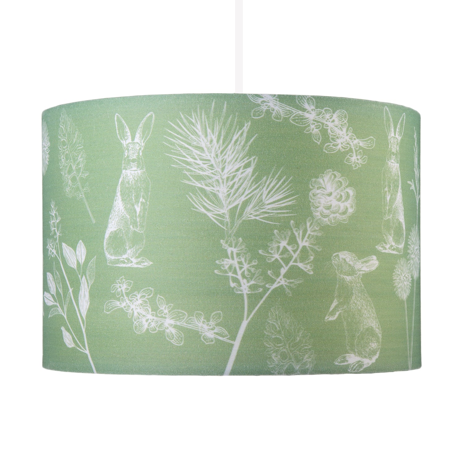 Woodland Theme Sage Olive Green Shade with Hares and Thistle Decor Image 2