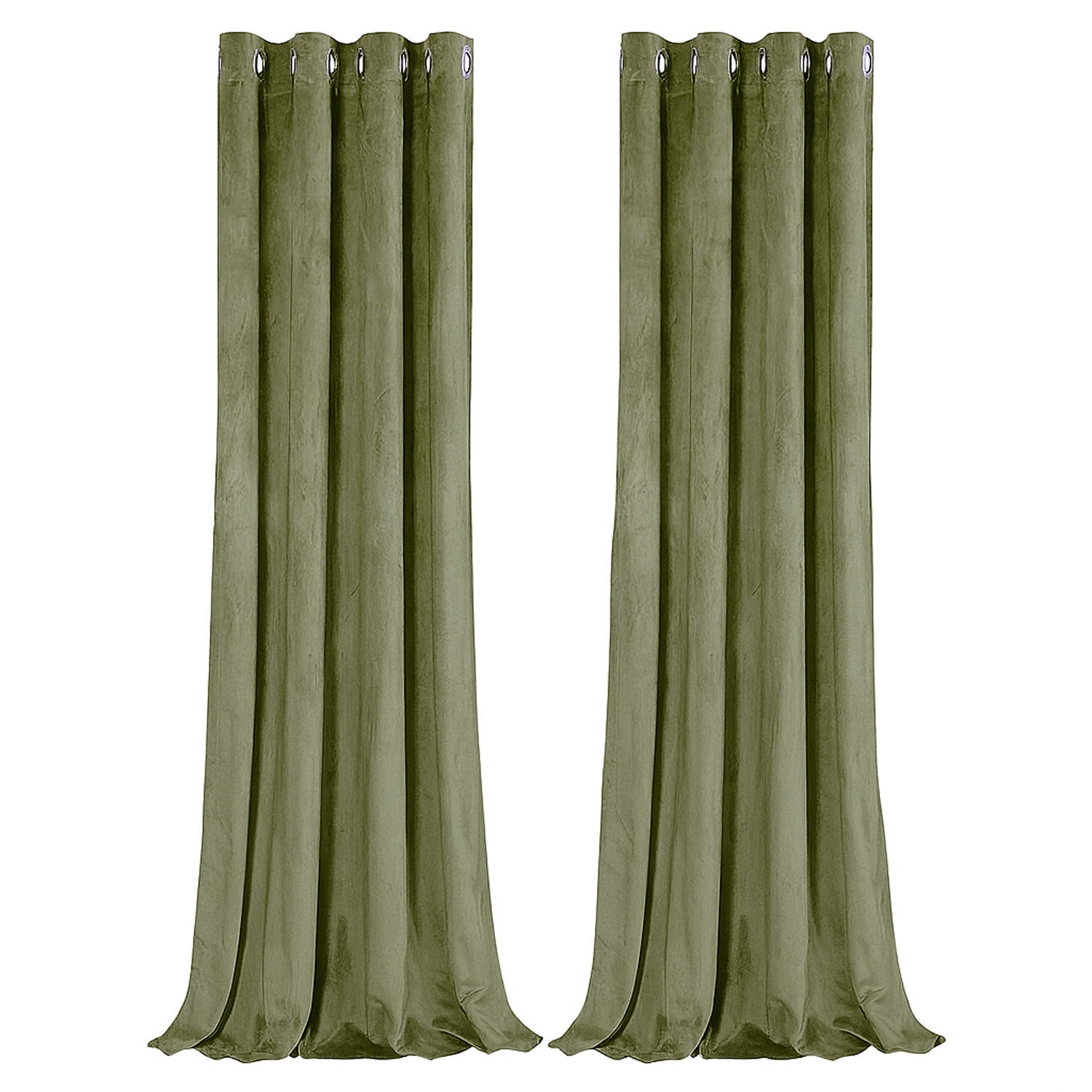 Olive Green Velvet Blackout Eyelet Curtains - 46x63 Inch Drop - Pair Image 1