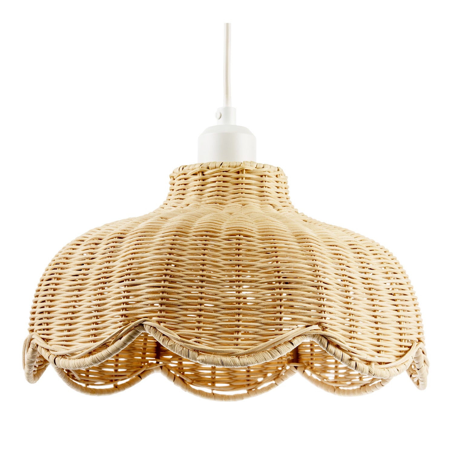 Handwoven Natural Rattan Pendant Light Shade with Scalloped Edge Image 1