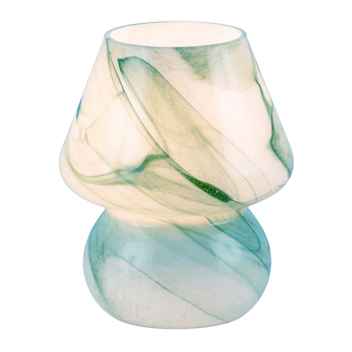 Modern Mini Mushroom Glass Table Lamp with Blue Teal Effect Pattern Image 1