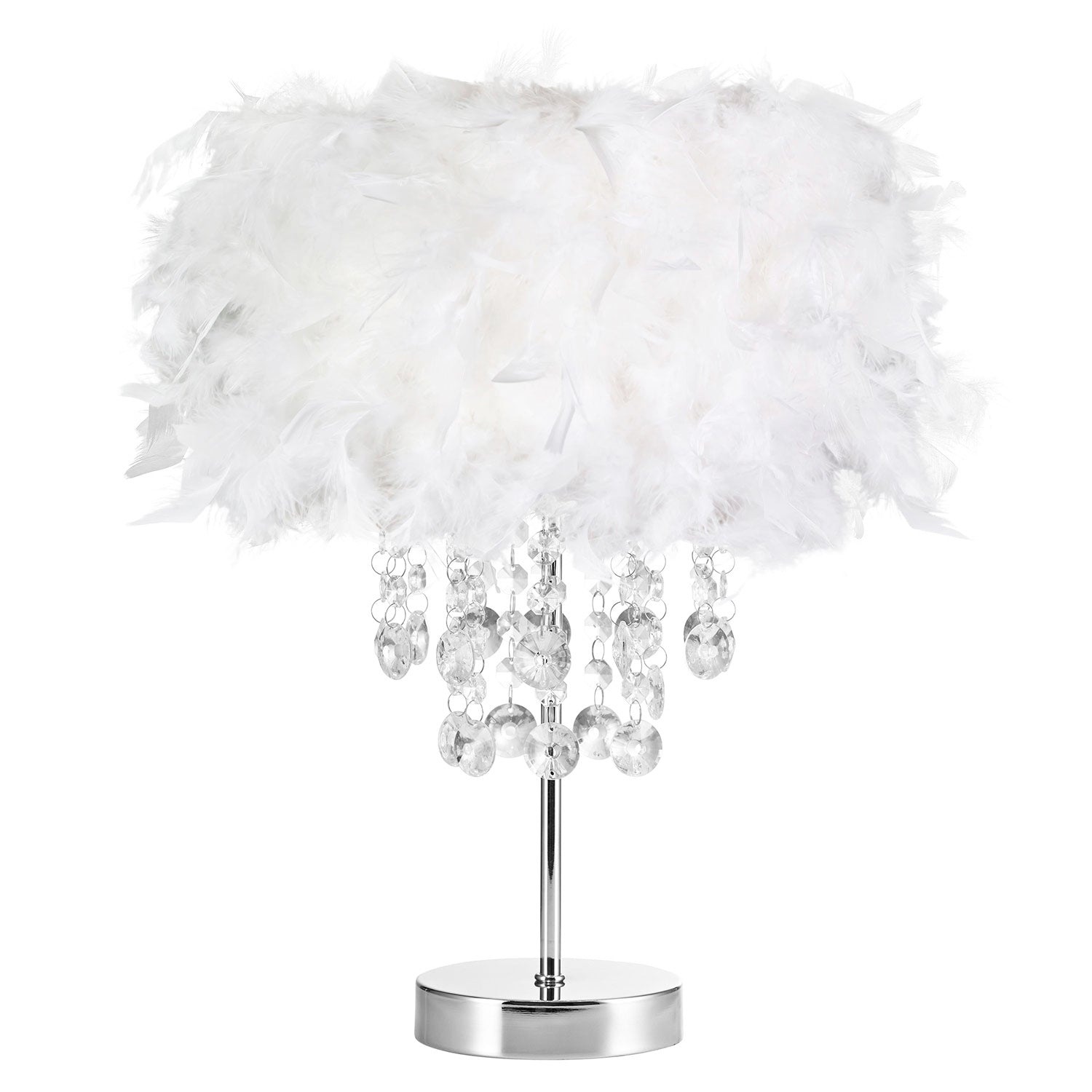 Chandelier Style White Feather Table Lamp with Waterfall Drops Image 2