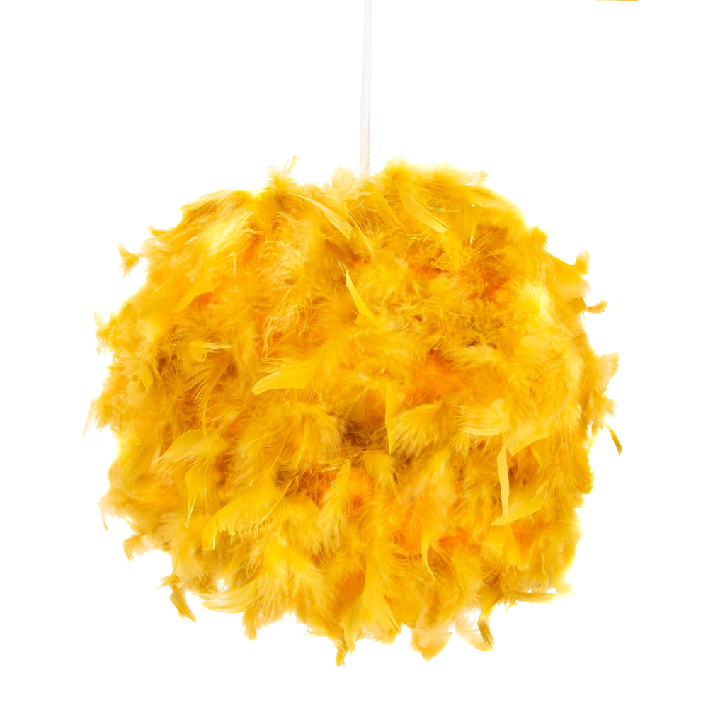 Eye-Catching and Designer Small Ochre Feather Decorated Pendant Lighting Shade Image 2