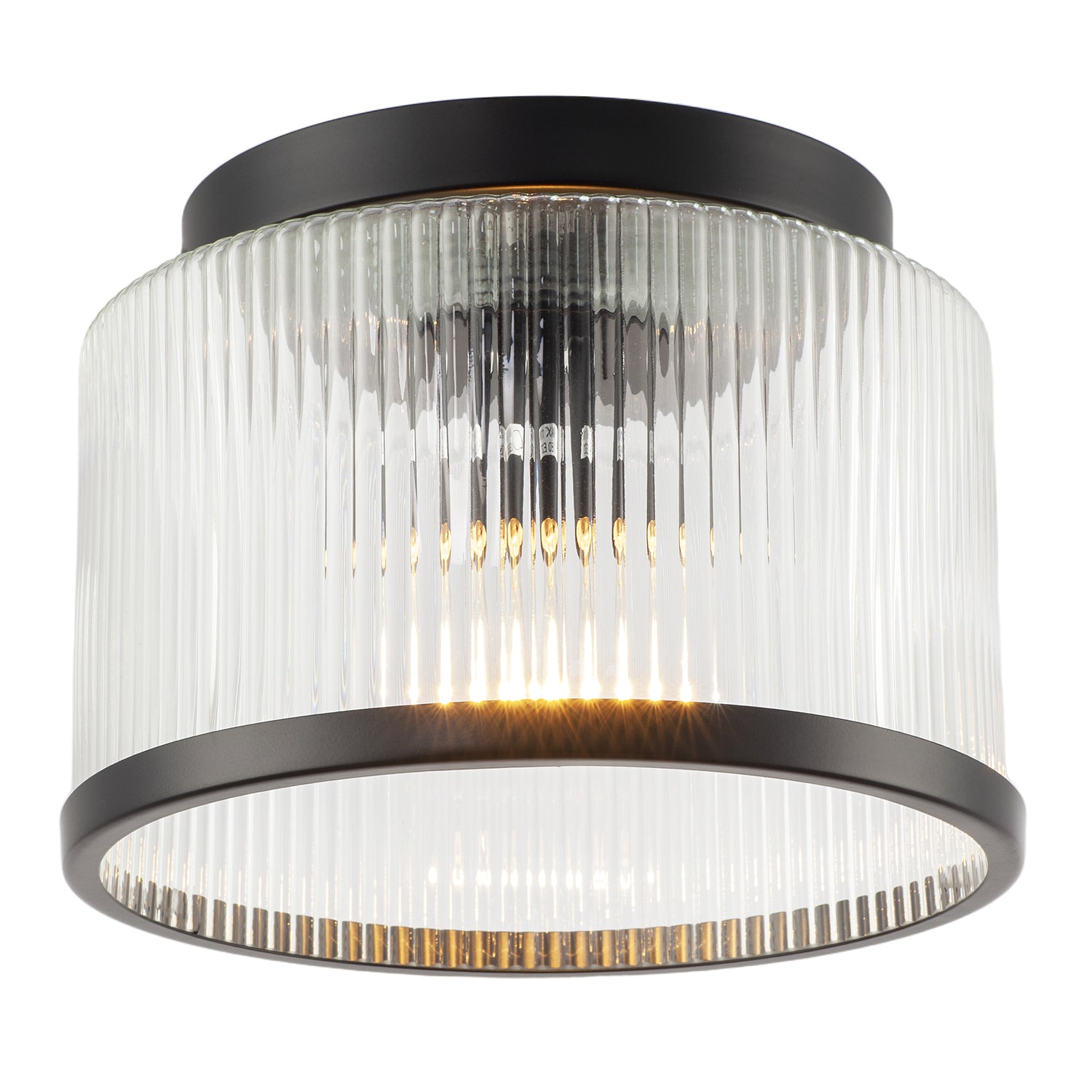 Matte Black Bathroom Ceiling Light with Clear Ribbed Glass Shade Image 2