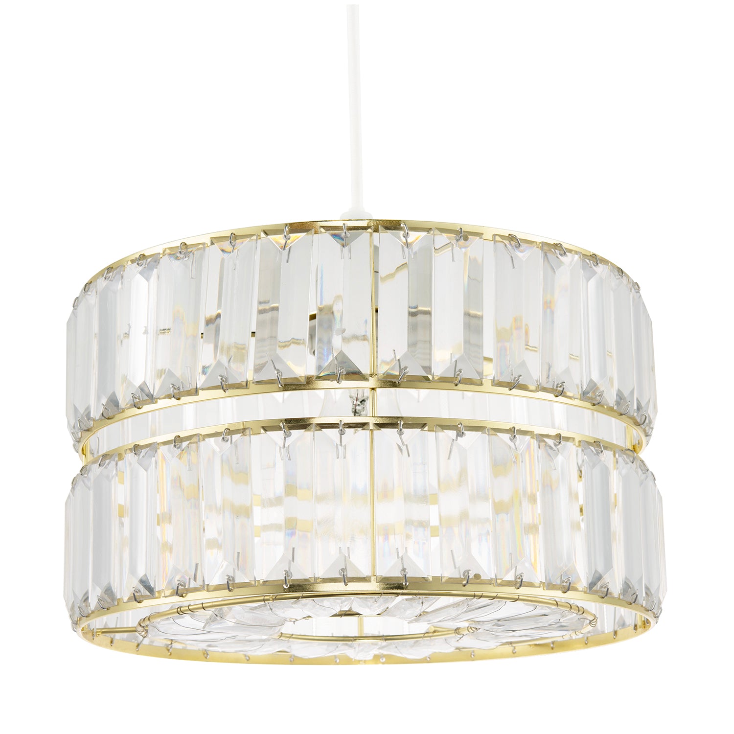 Chic Double Tier Gold Pendant Light Shade with Rows of Acrylic Prisms Image 1
