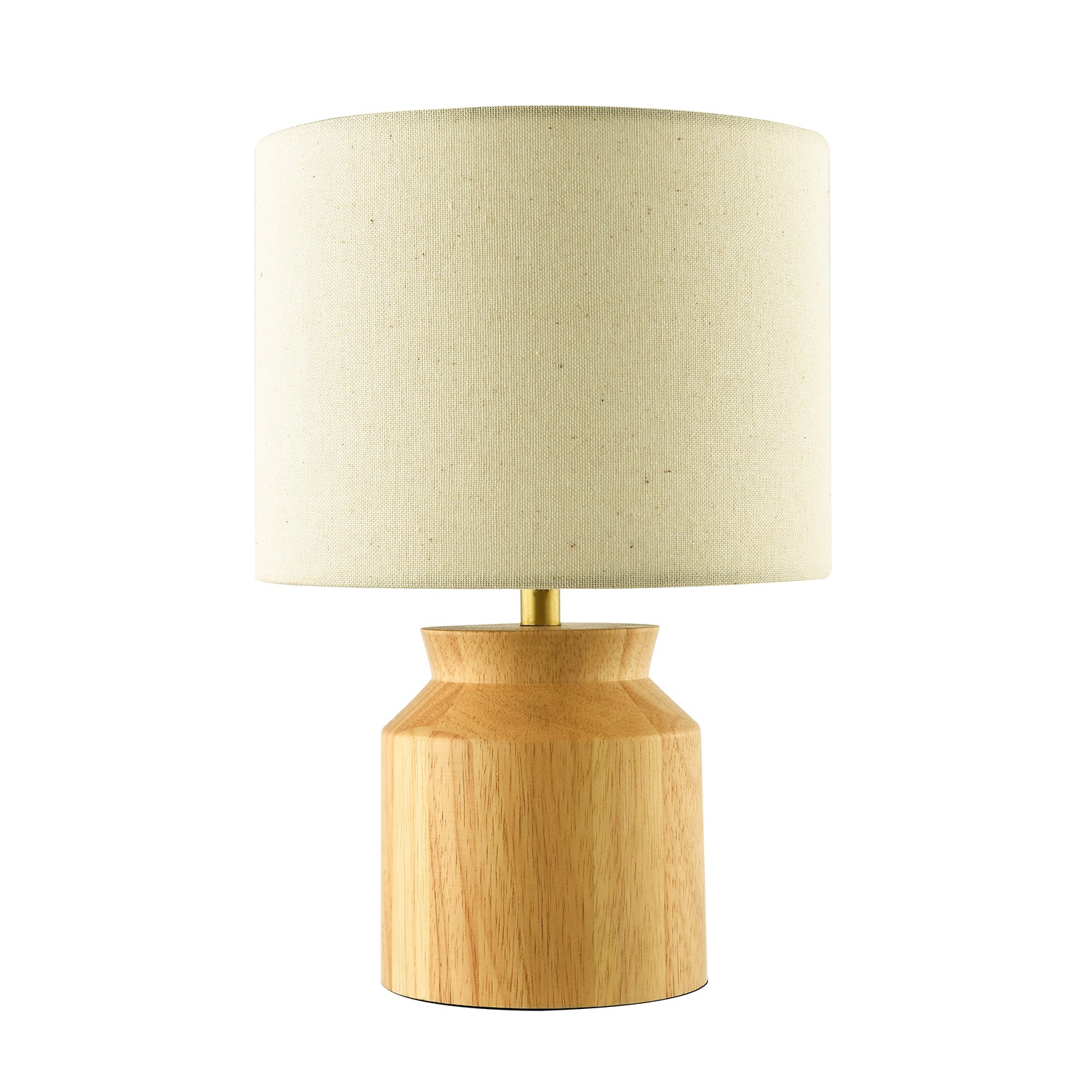Designer Wooden Table Lamp with Beige Oatmeal Linen Fabric Drum Shade Image 2