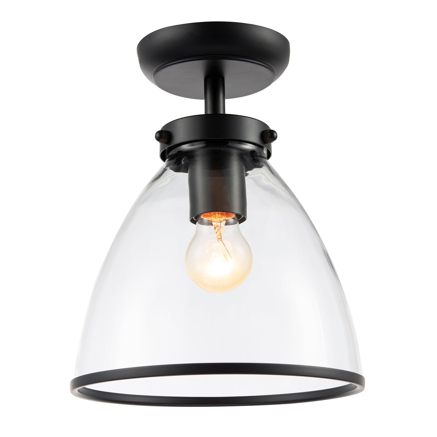 Industrial Style Matte Black Ceiling Lamp Fitting with Transparent Glass Shade Image 2
