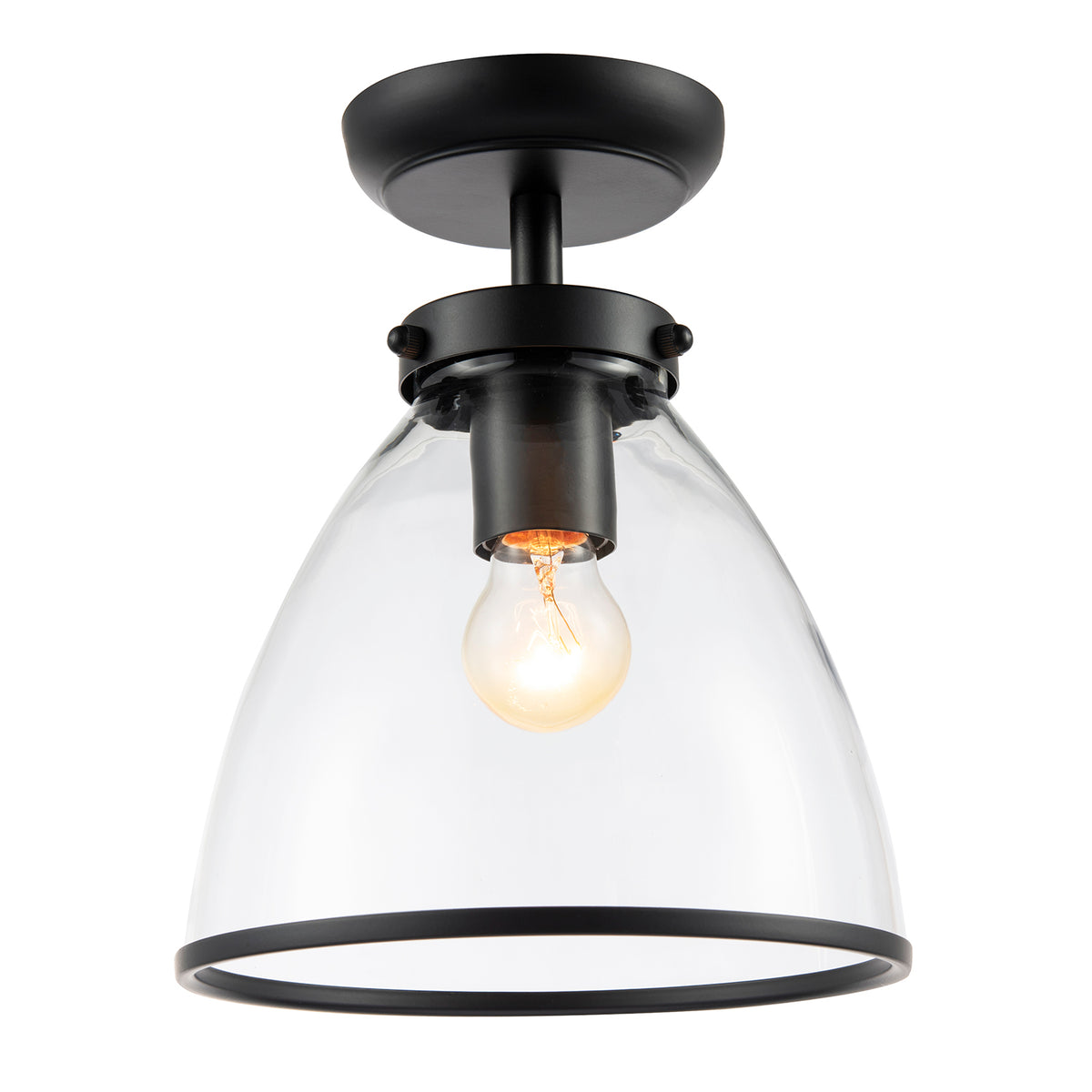 Industrial Style Matte Black Ceiling Lamp Fitting with Transparent Glass Shade Image 2