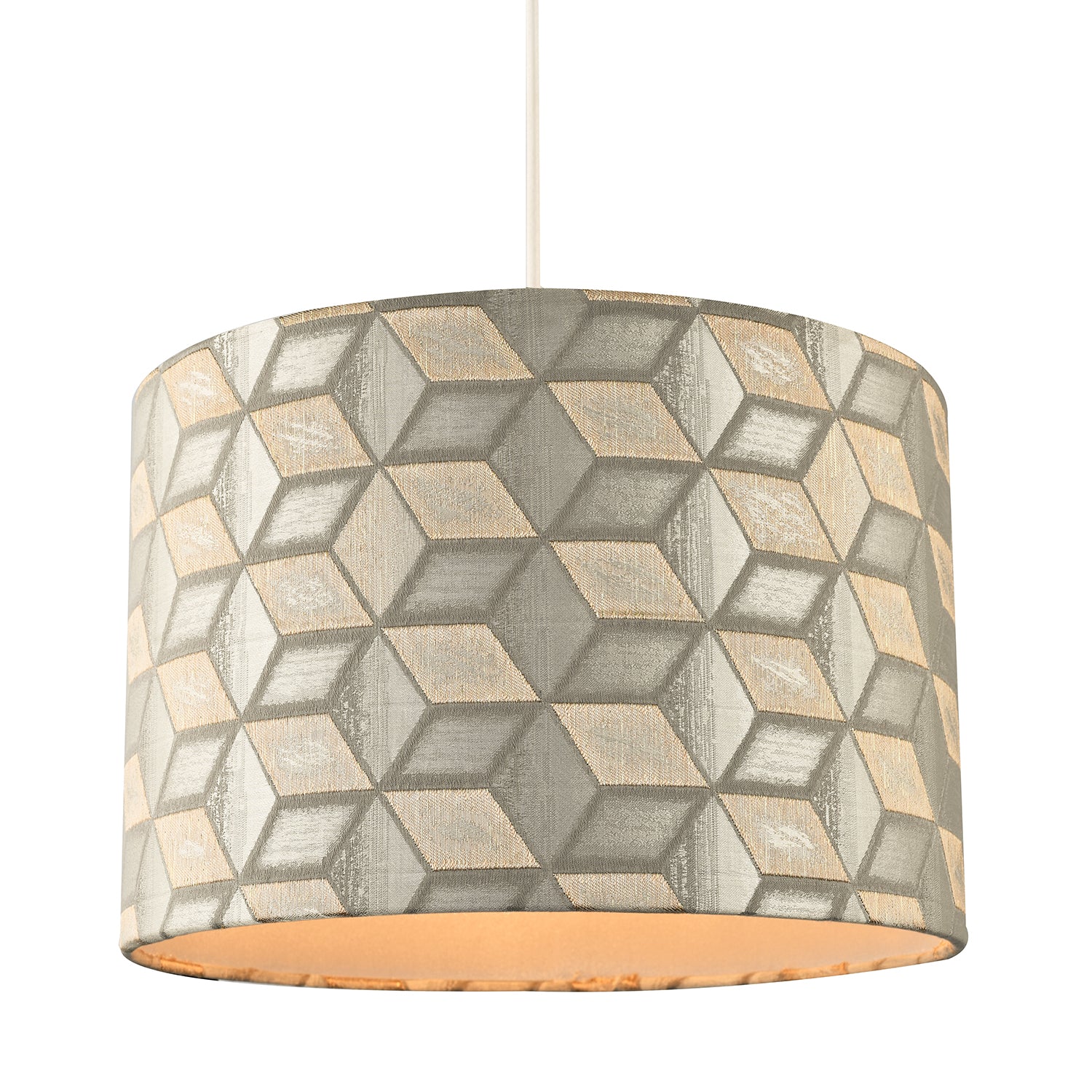 Contemporary Jacquard Drum Lamp Shade with Gold and Silver Diamonds Image 2