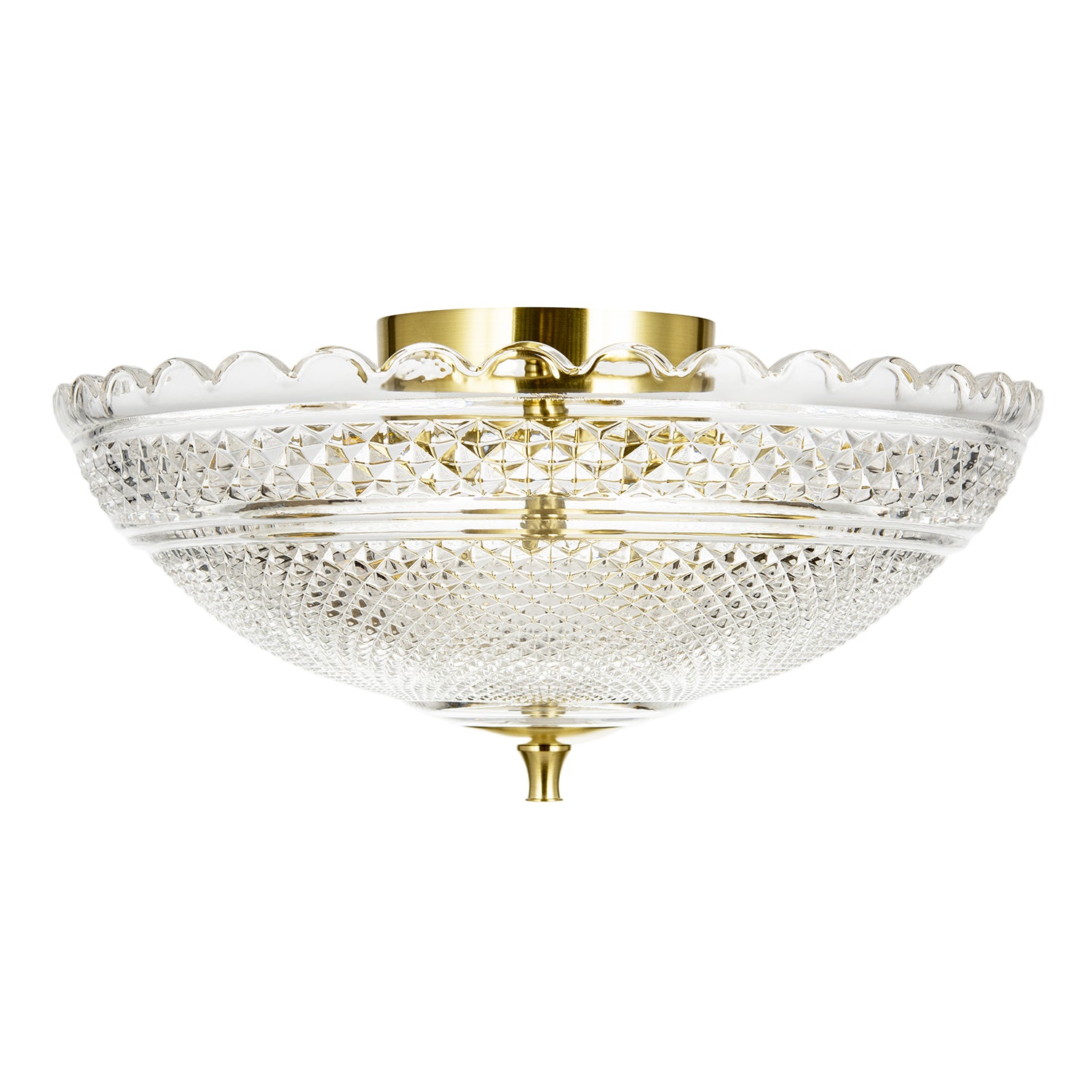 Traditional Antique Brass Ceiling Light with Clear Textured Glass Image 1