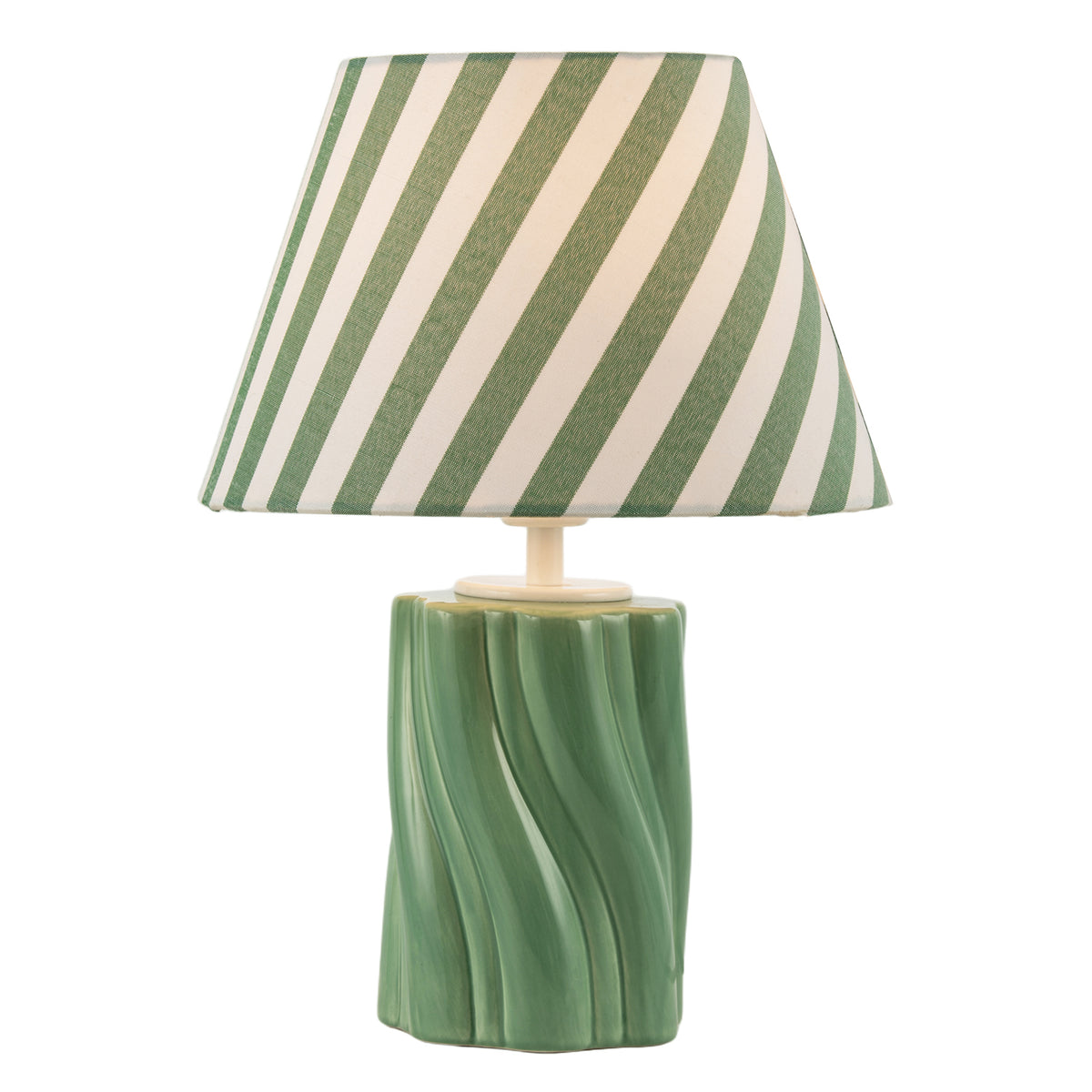 Glossy Sage Green Glazed Ceramic Lamp with Sculptural Twisted Base Image 2