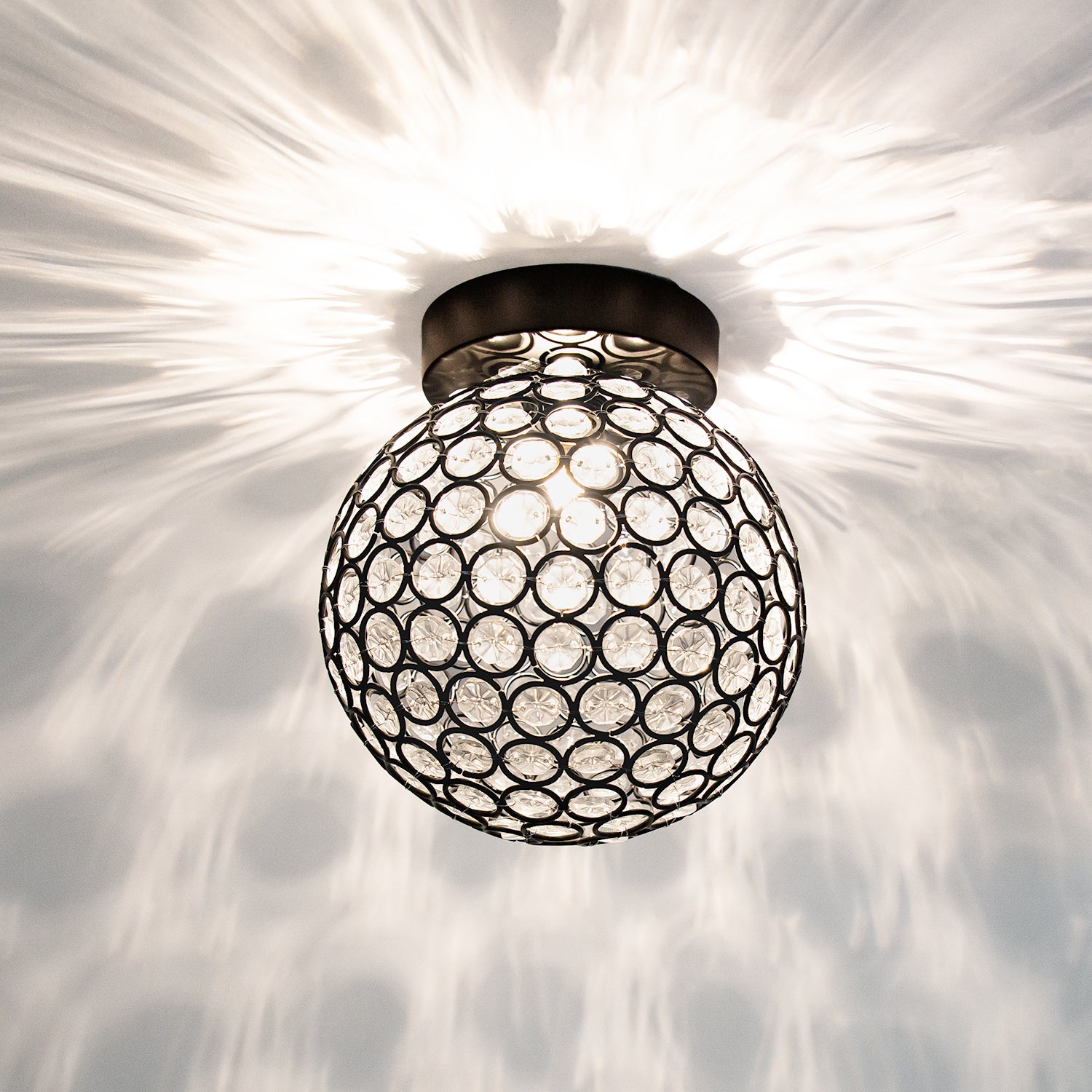Modern Matte Black and Clear Beaded Glass IP44 Rated Bathroom Ceiling Light Image 4