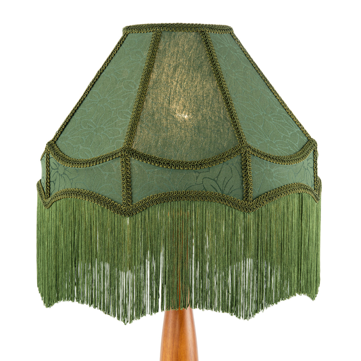 Classic Oak Wooden Floor Lamp with Green Velvet Victorian Style Shade Image 3