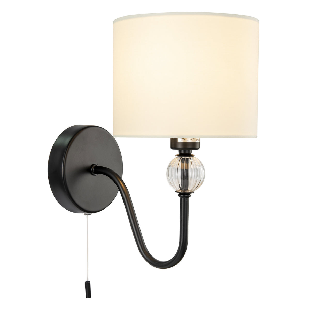 Sleek Bedside Wall Light in Matte Black with Pull Switch and Shade Image 2